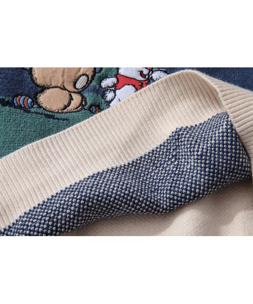 フック HOOK 【HOOK】パッチワーク刺繍 古着風 薄手ニット・セーター