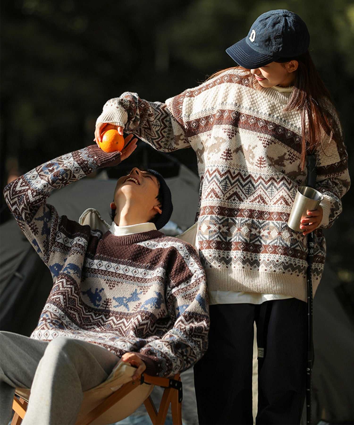 フック HOOK 【HOOK】古着風民族模様ニット風スウェット