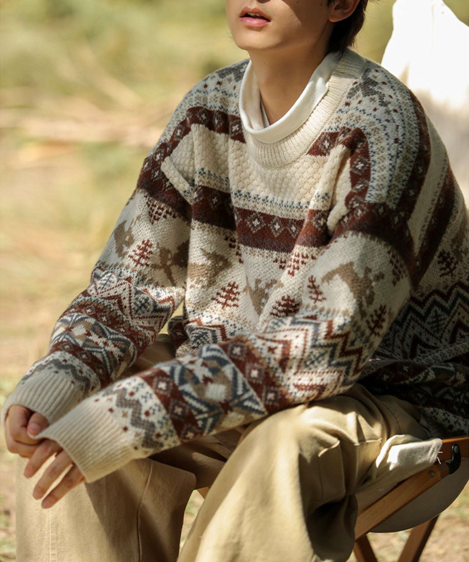 フック HOOK 【HOOK】古着風民族模様ニット風スウェット