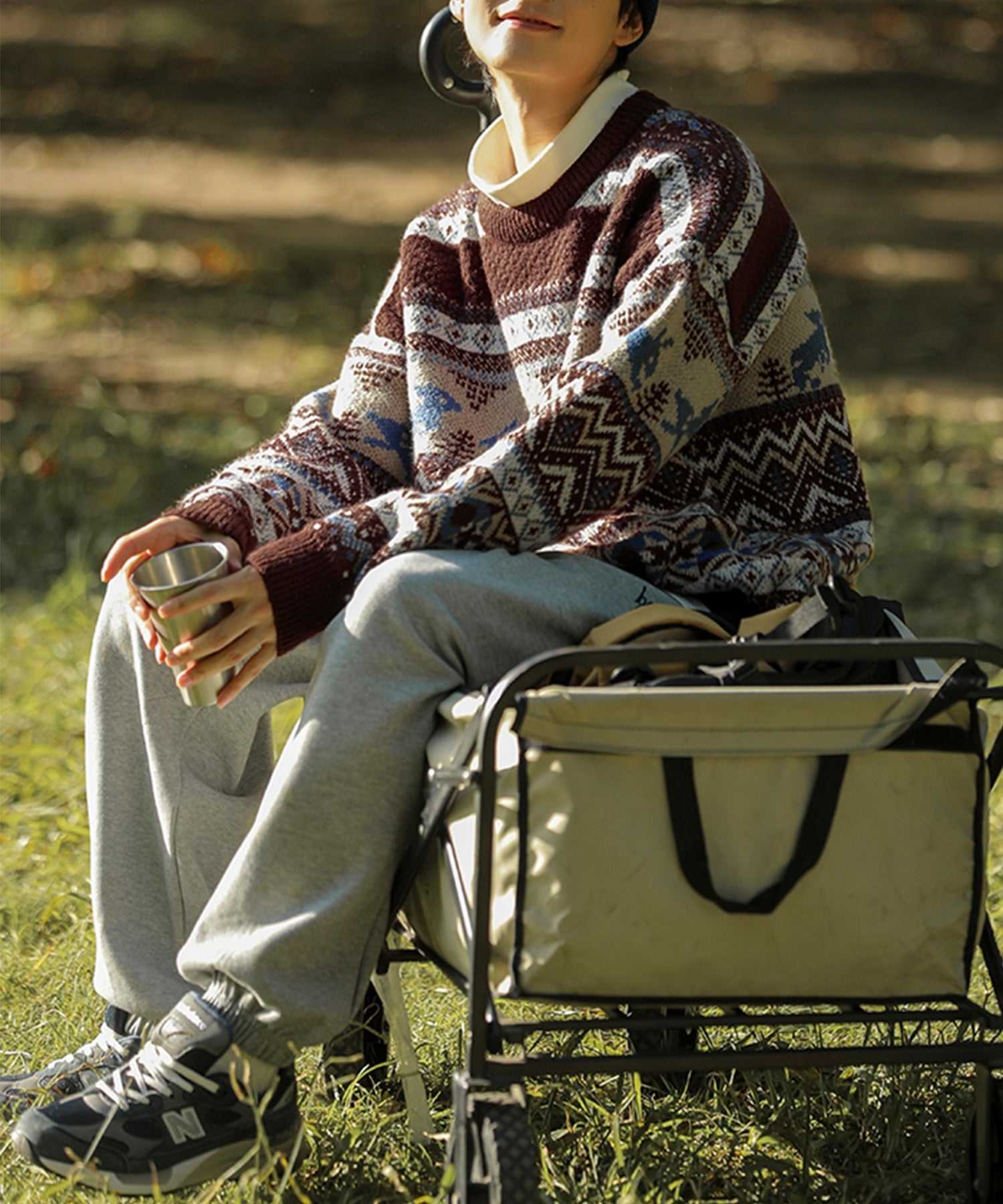 フック HOOK 【HOOK】古着風民族模様ニット風スウェット