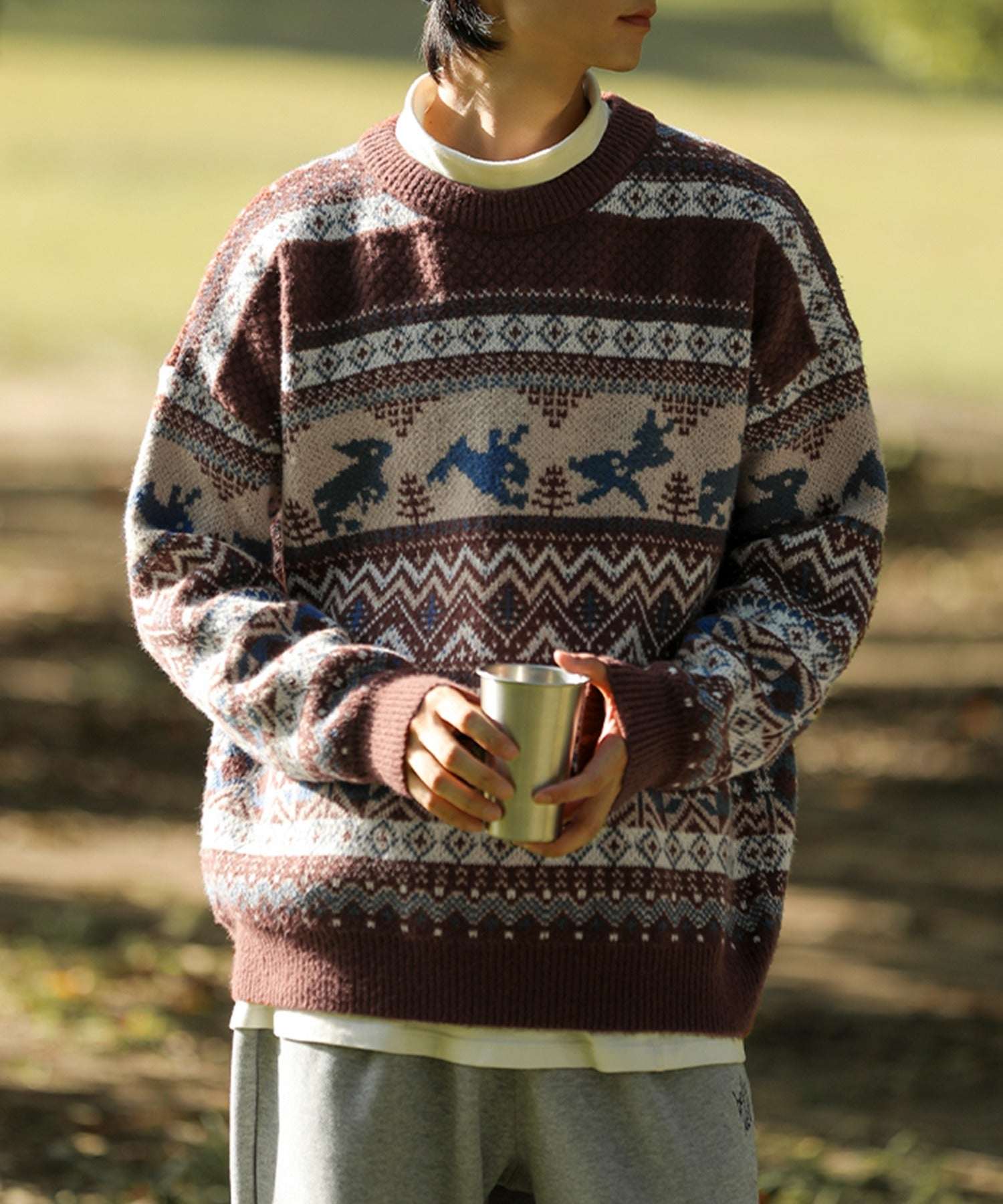 フック HOOK 【HOOK】古着風民族模様ニット風スウェット