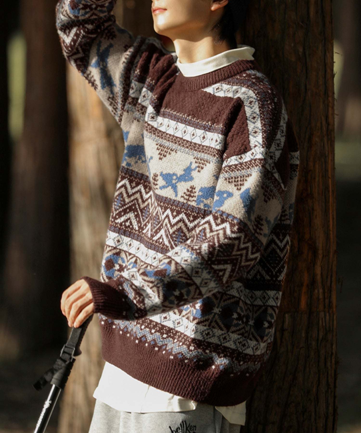 フック HOOK 【HOOK】古着風民族模様ニット風スウェット