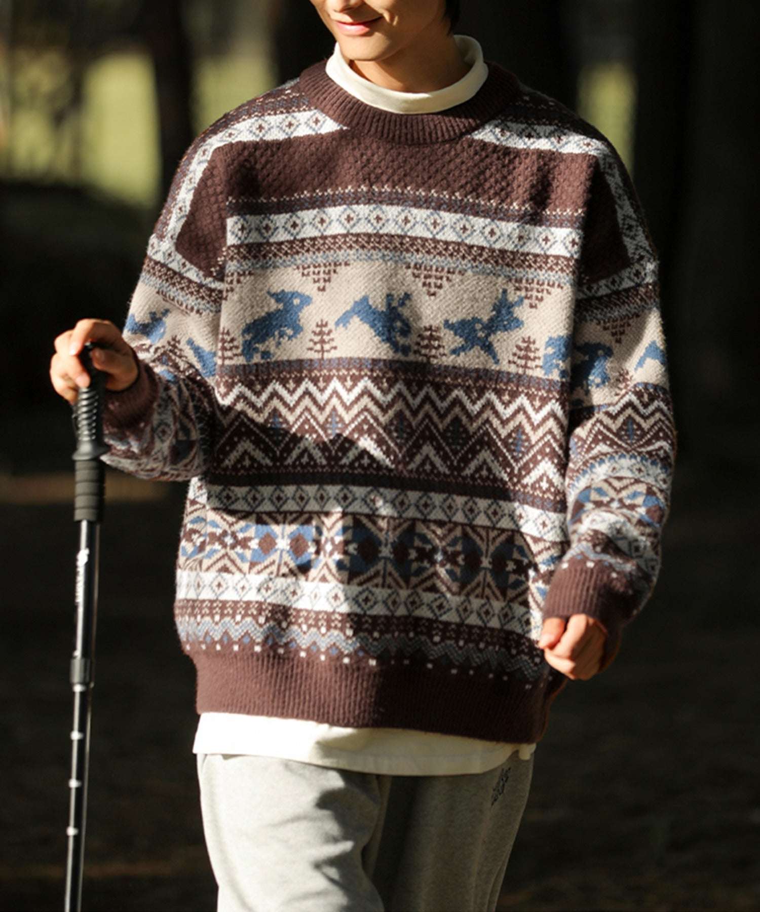 フック HOOK 【HOOK】古着風民族模様ニット風スウェット