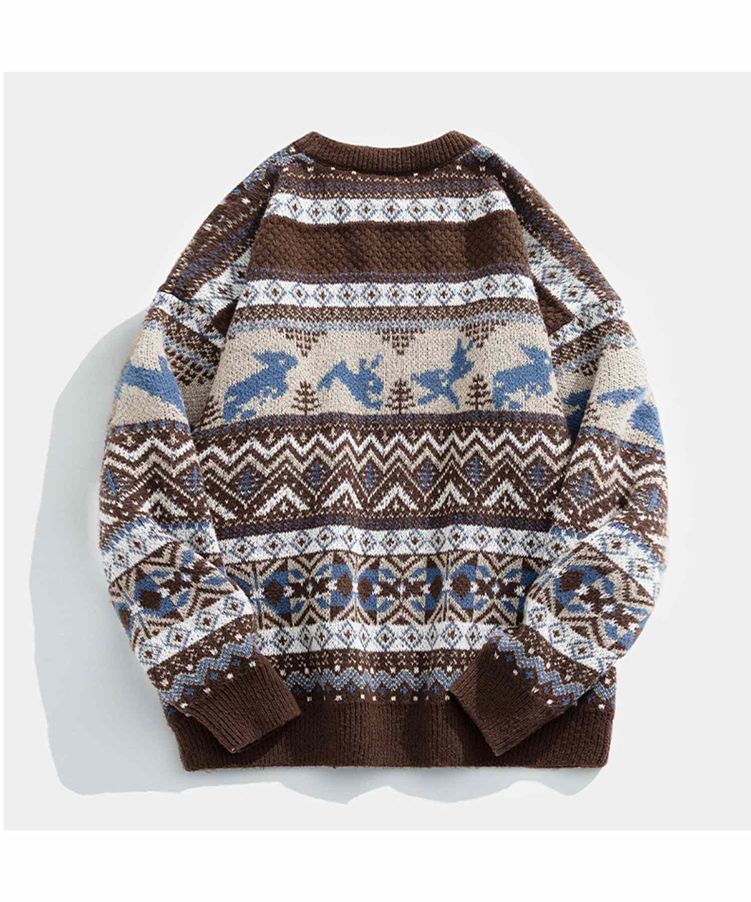 フック HOOK 【HOOK】古着風民族模様ニット風スウェット