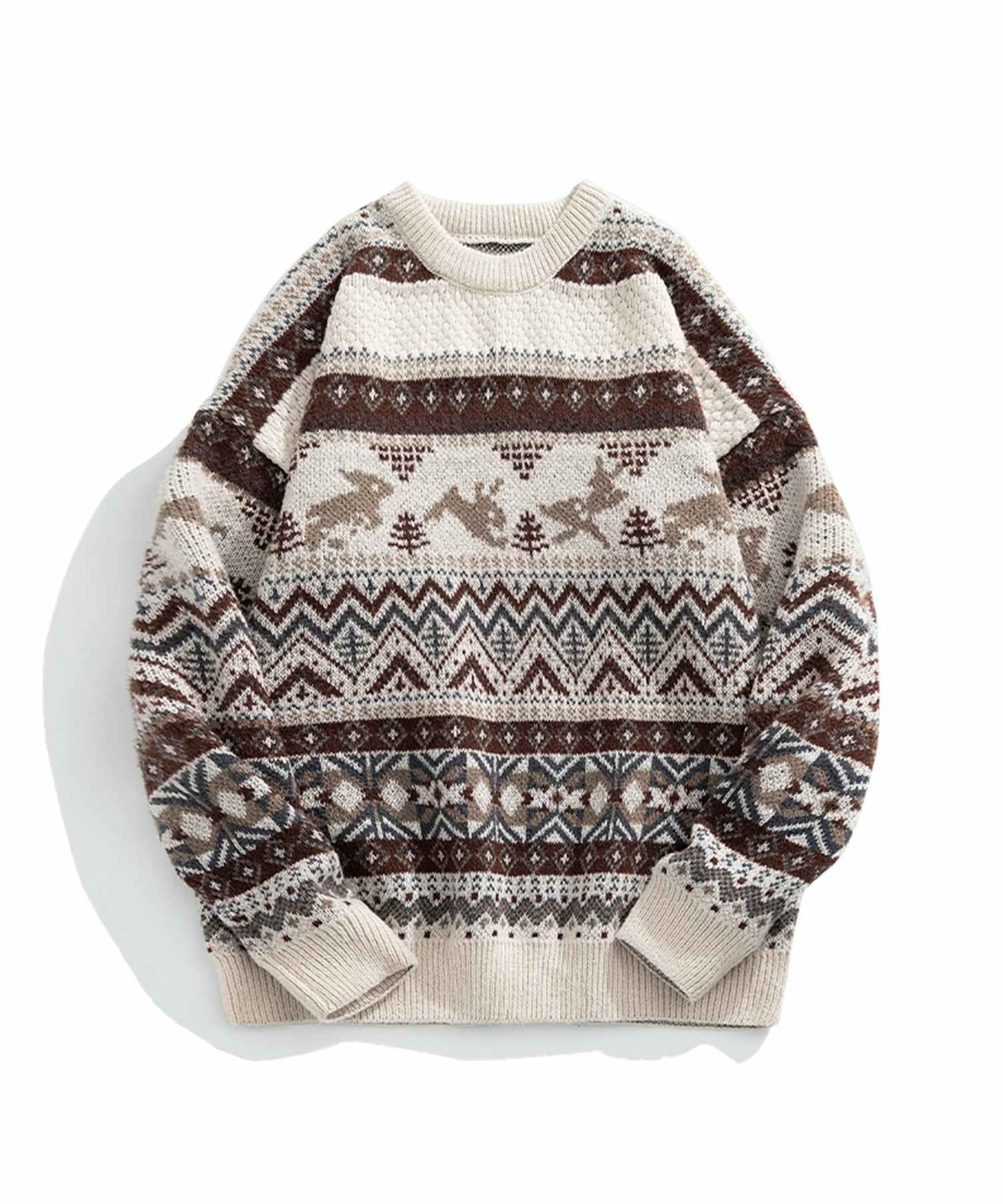 フック HOOK 【HOOK】古着風民族模様ニット風スウェット