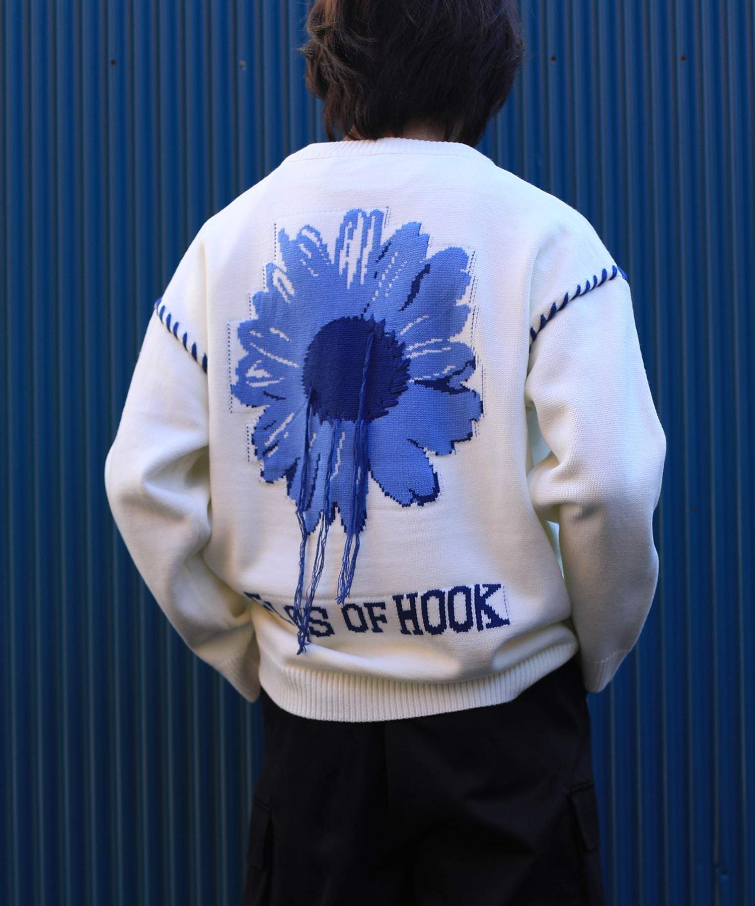 フック HOOK 【HOOK 】ーoriginalー 個性派レイジーステッチフリンジ付きマーガレットニットプルオーバー