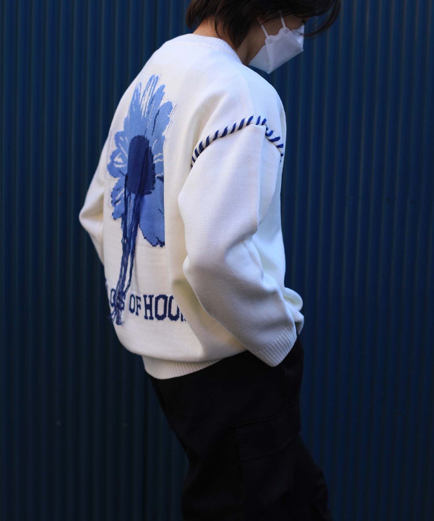 フック HOOK 【HOOK 】ーoriginalー 個性派レイジーステッチフリンジ付きマーガレットニットプルオーバー