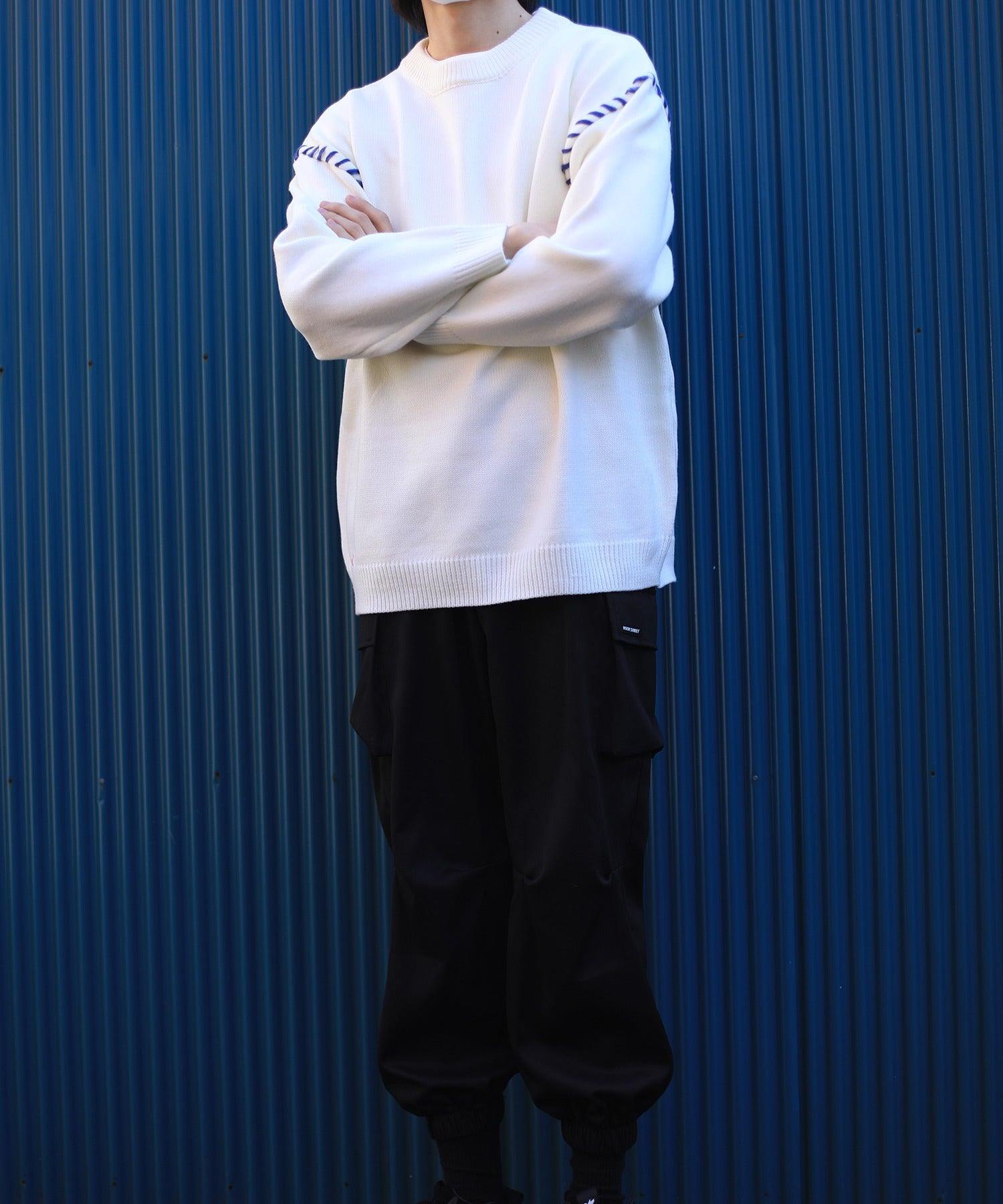 フック HOOK 【HOOK 】ーoriginalー 個性派レイジーステッチフリンジ付きマーガレットニットプルオーバー