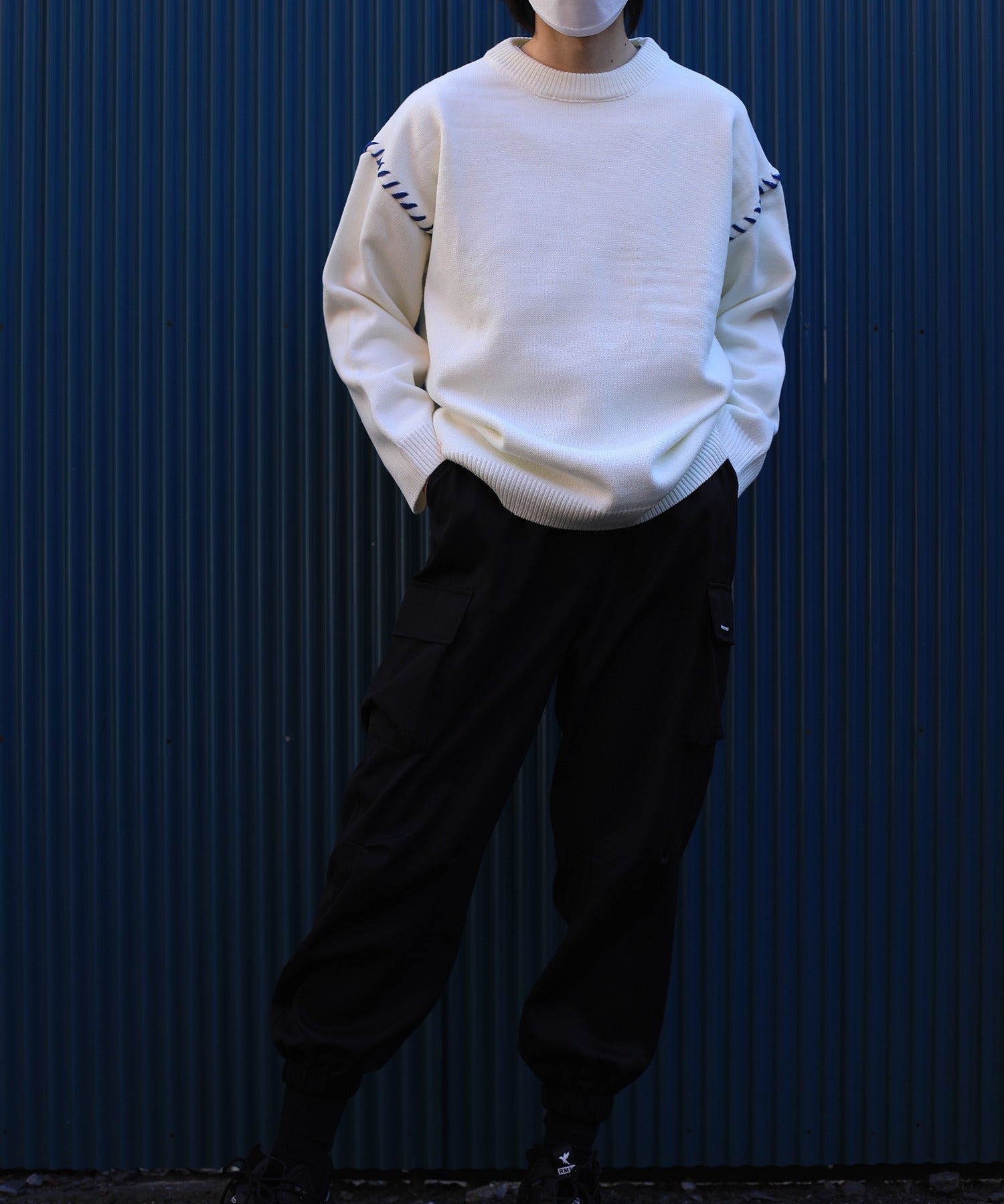 フック HOOK 【HOOK 】ーoriginalー 個性派レイジーステッチフリンジ付きマーガレットニットプルオーバー