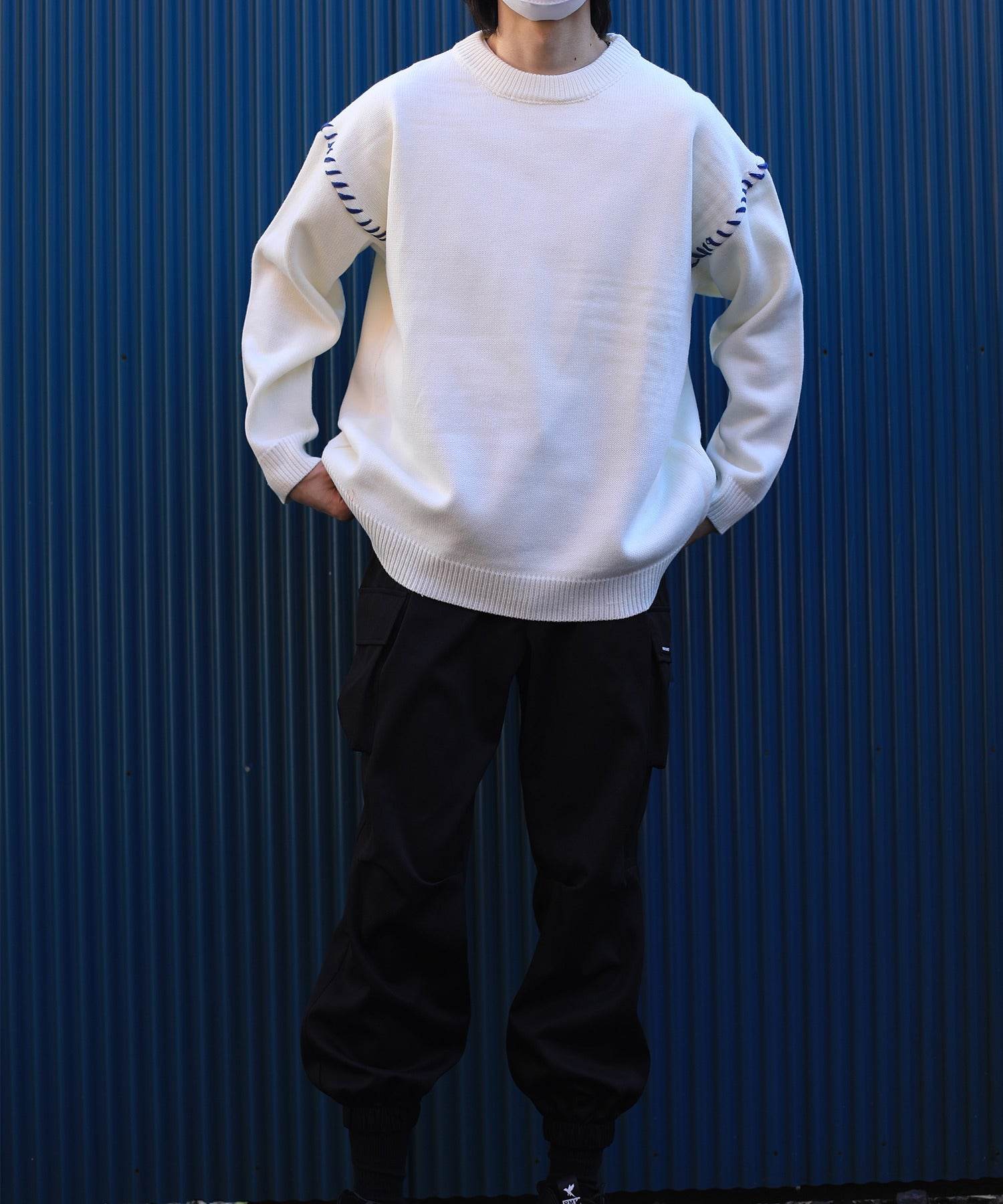 フック HOOK 【HOOK 】ーoriginalー 個性派レイジーステッチフリンジ付きマーガレットニットプルオーバー