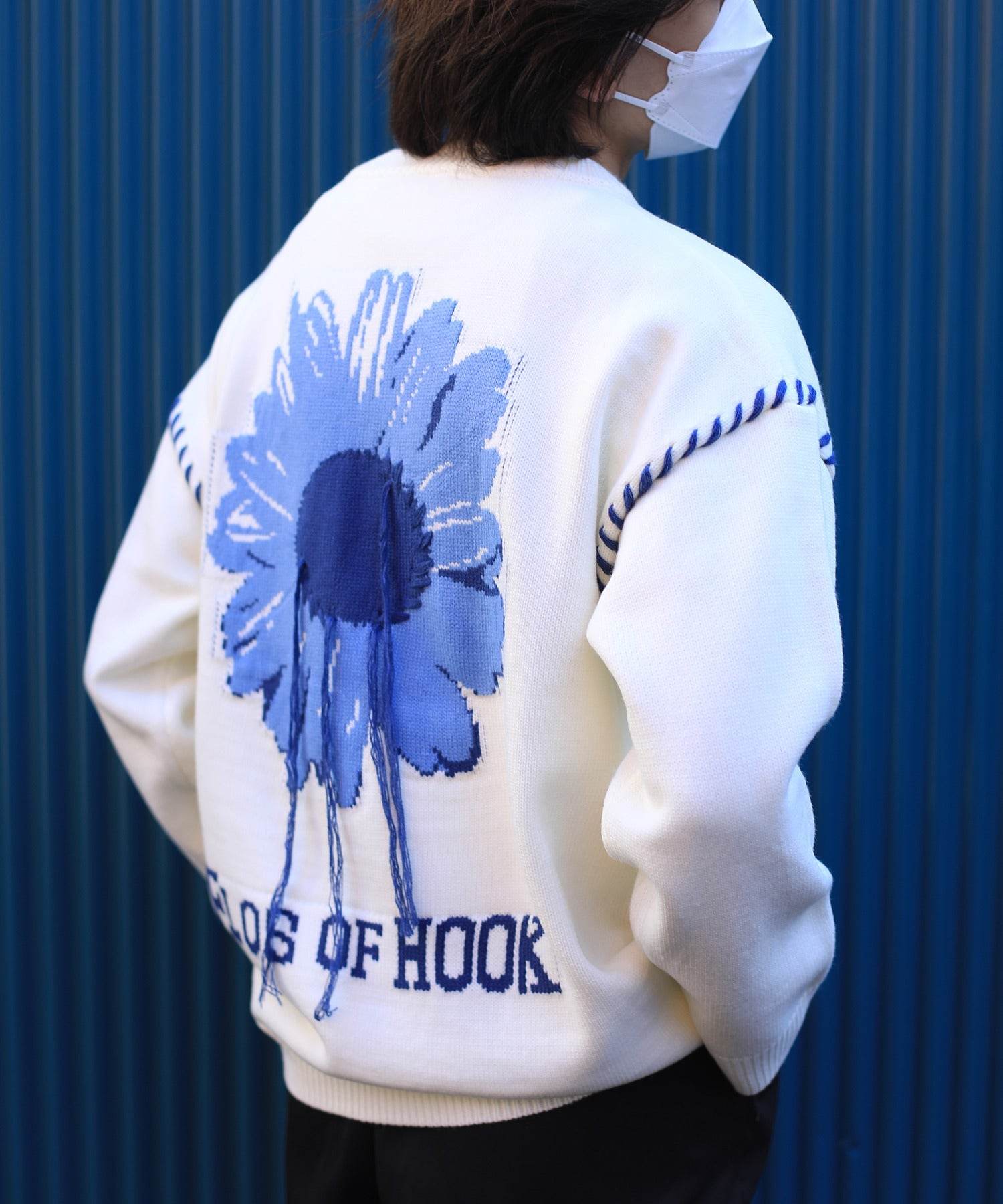 フック HOOK 【HOOK 】ーoriginalー 個性派レイジーステッチフリンジ付きマーガレットニットプルオーバー