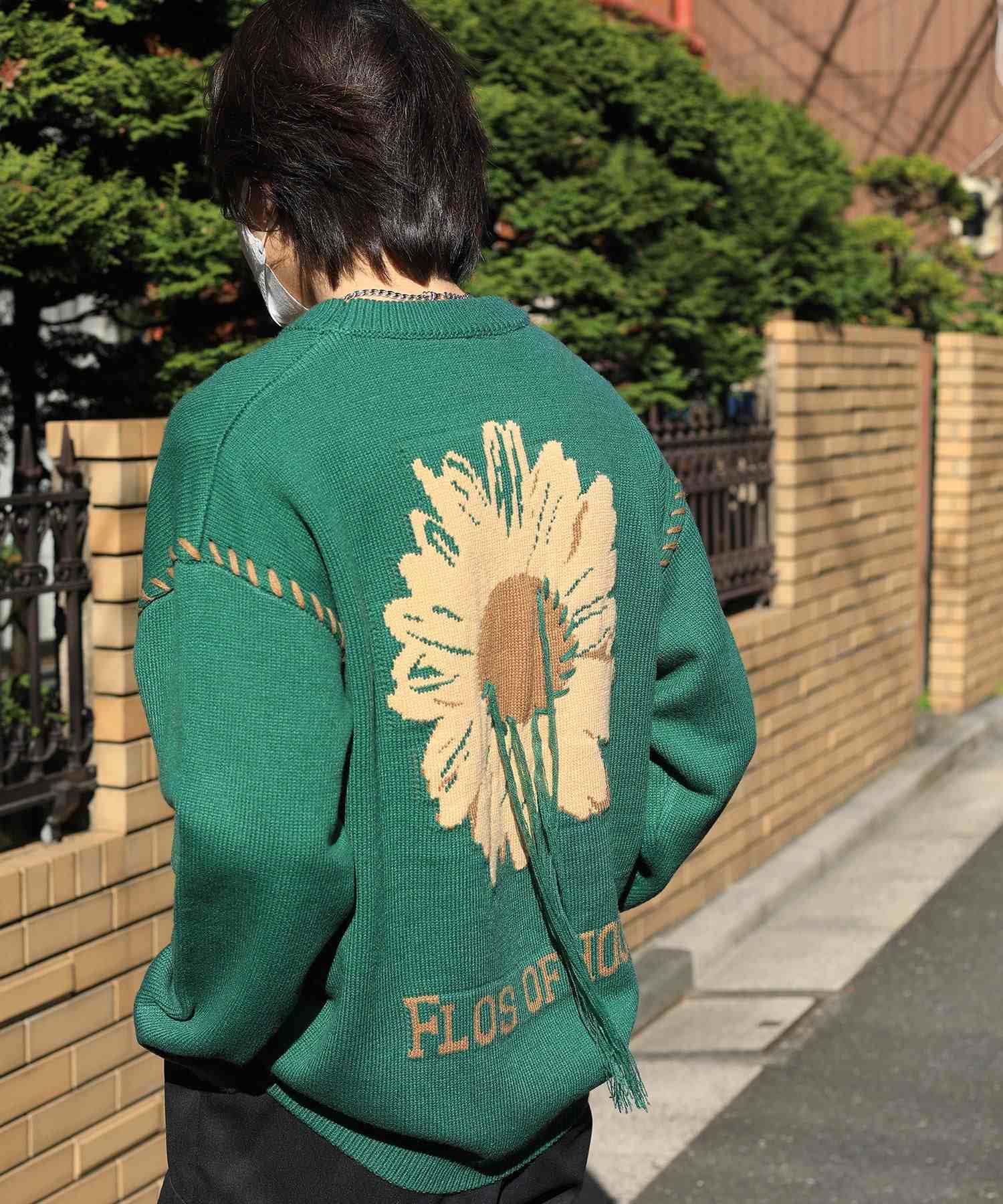 フック HOOK 【HOOK 】ーoriginalー 個性派レイジーステッチフリンジ付きマーガレットニットプルオーバー