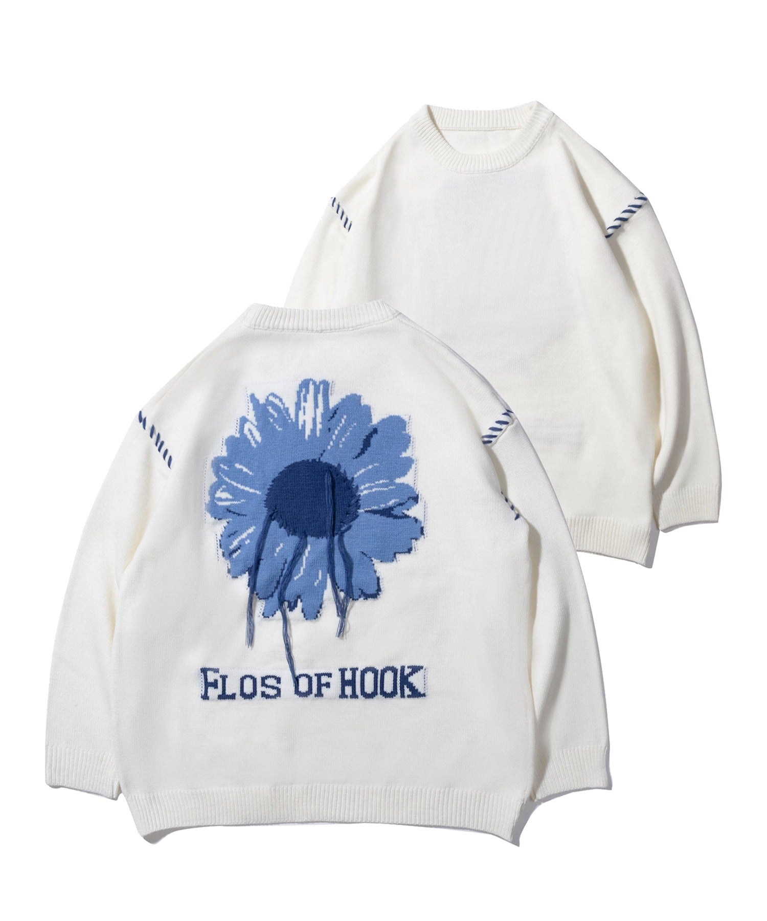 フック HOOK 【HOOK 】ーoriginalー 個性派レイジーステッチフリンジ付きマーガレットニットプルオーバー