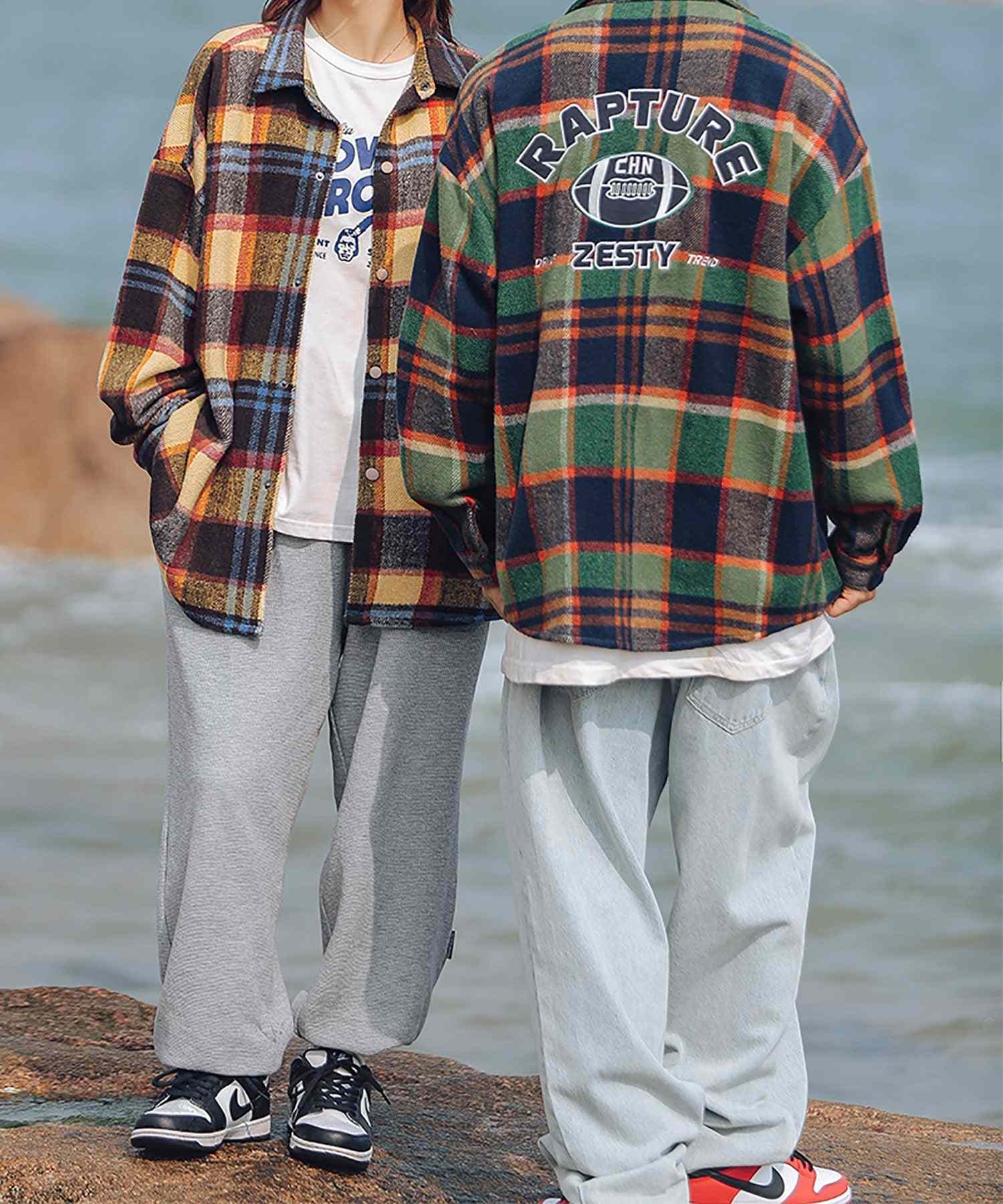 Hook HOOK 【HOOK】 American casual color check pattern back embroidery big shirt