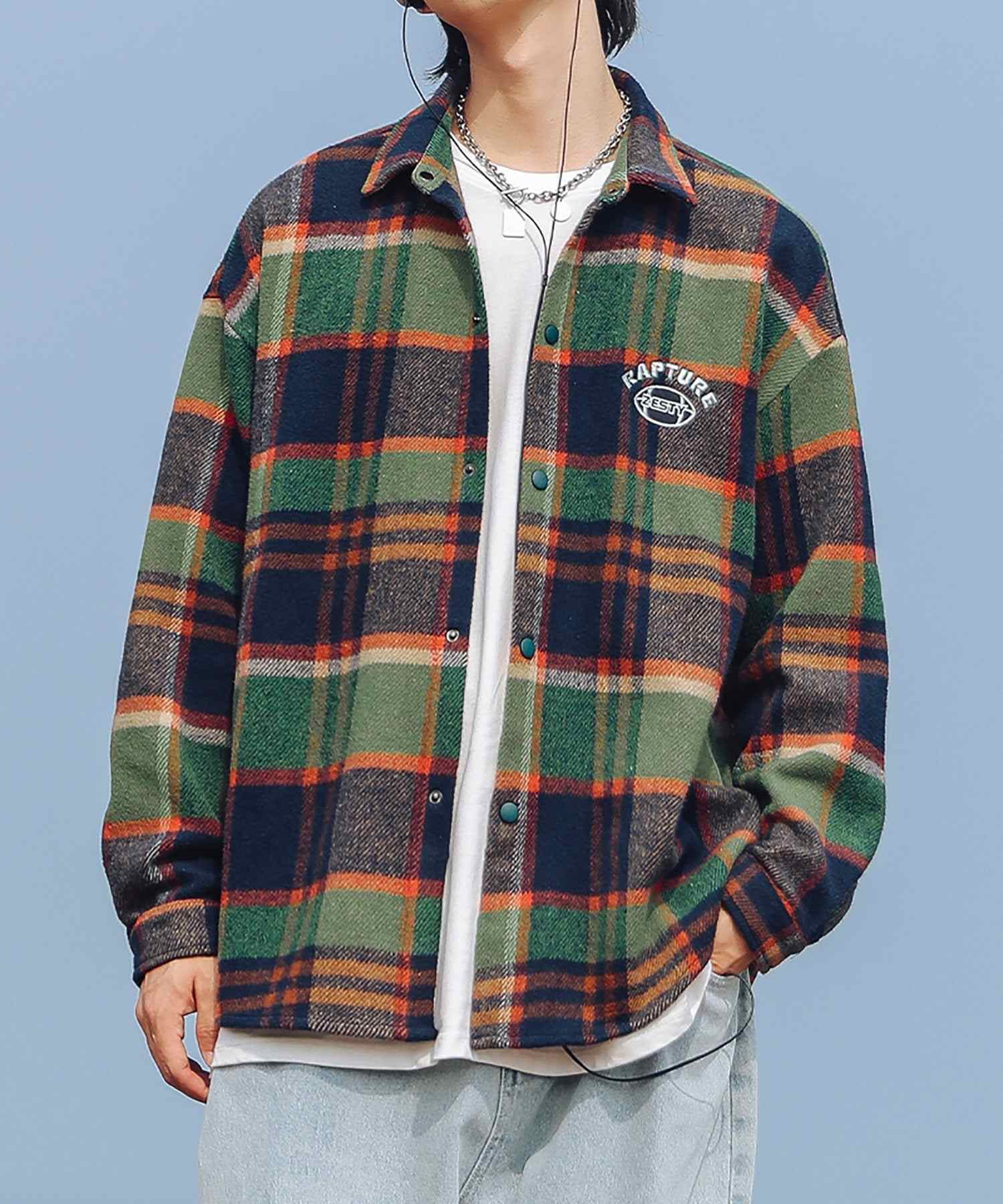 Hook HOOK 【HOOK】 American casual color check pattern back embroidery big shirt