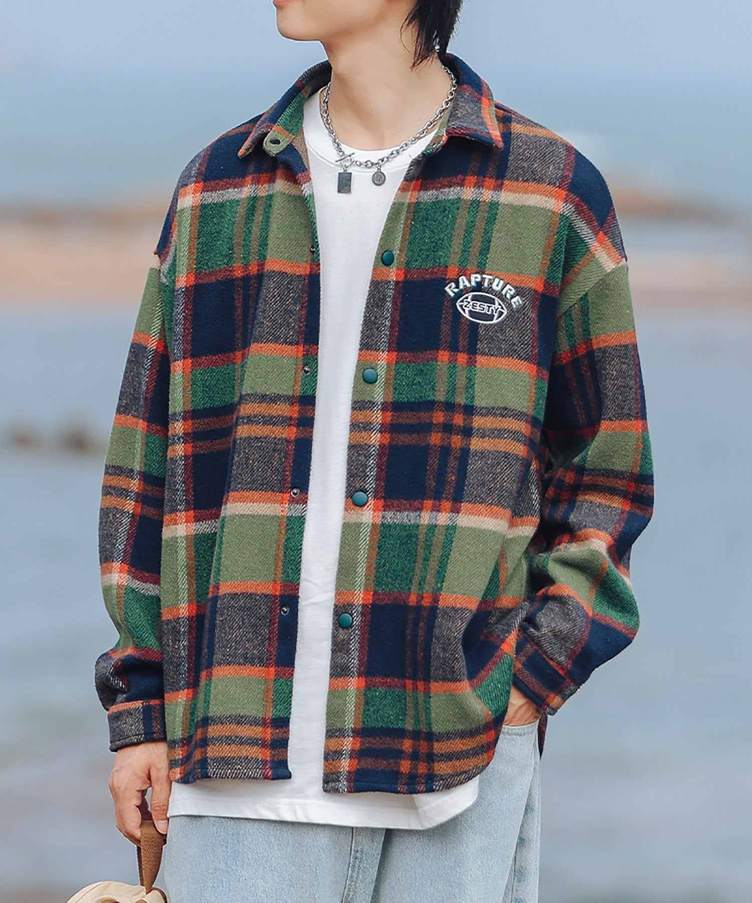 Hook HOOK 【HOOK】 American casual color check pattern back embroidery big shirt
