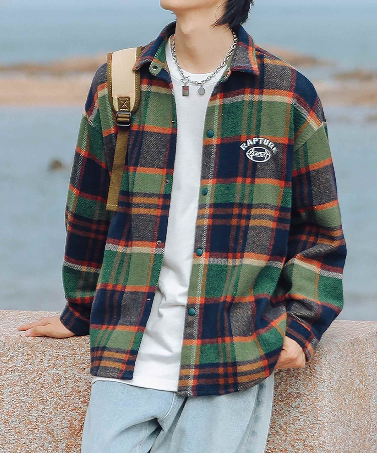Hook HOOK 【HOOK】 American casual color check pattern back embroidery big shirt