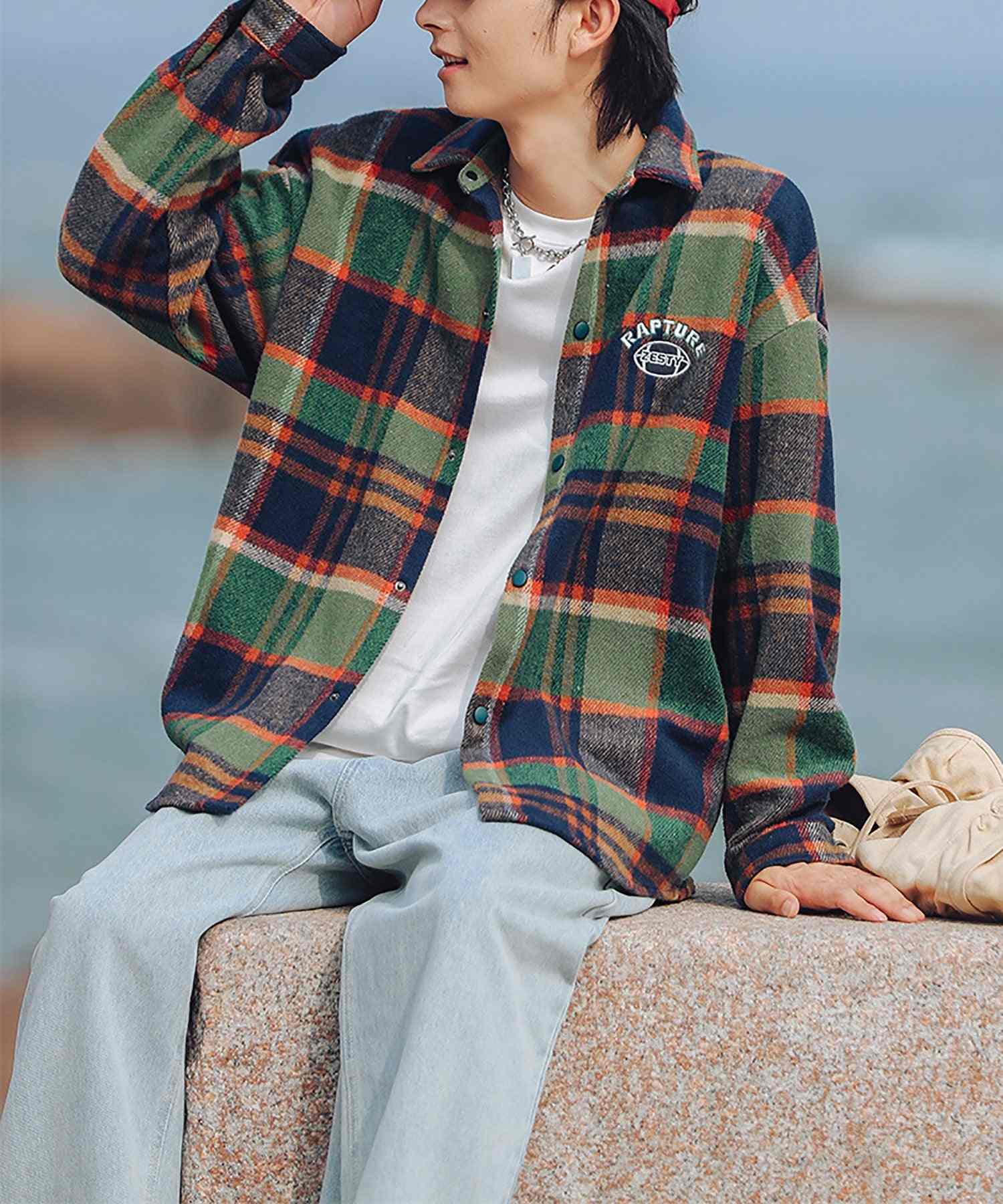 Hook HOOK 【HOOK】 American casual color check pattern back embroidery big shirt