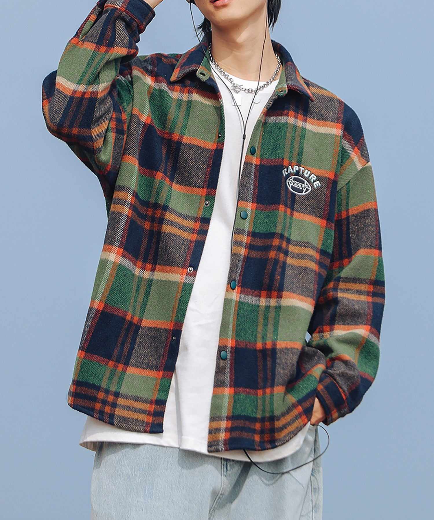 Hook HOOK 【HOOK】 American casual color check pattern back embroidery big shirt