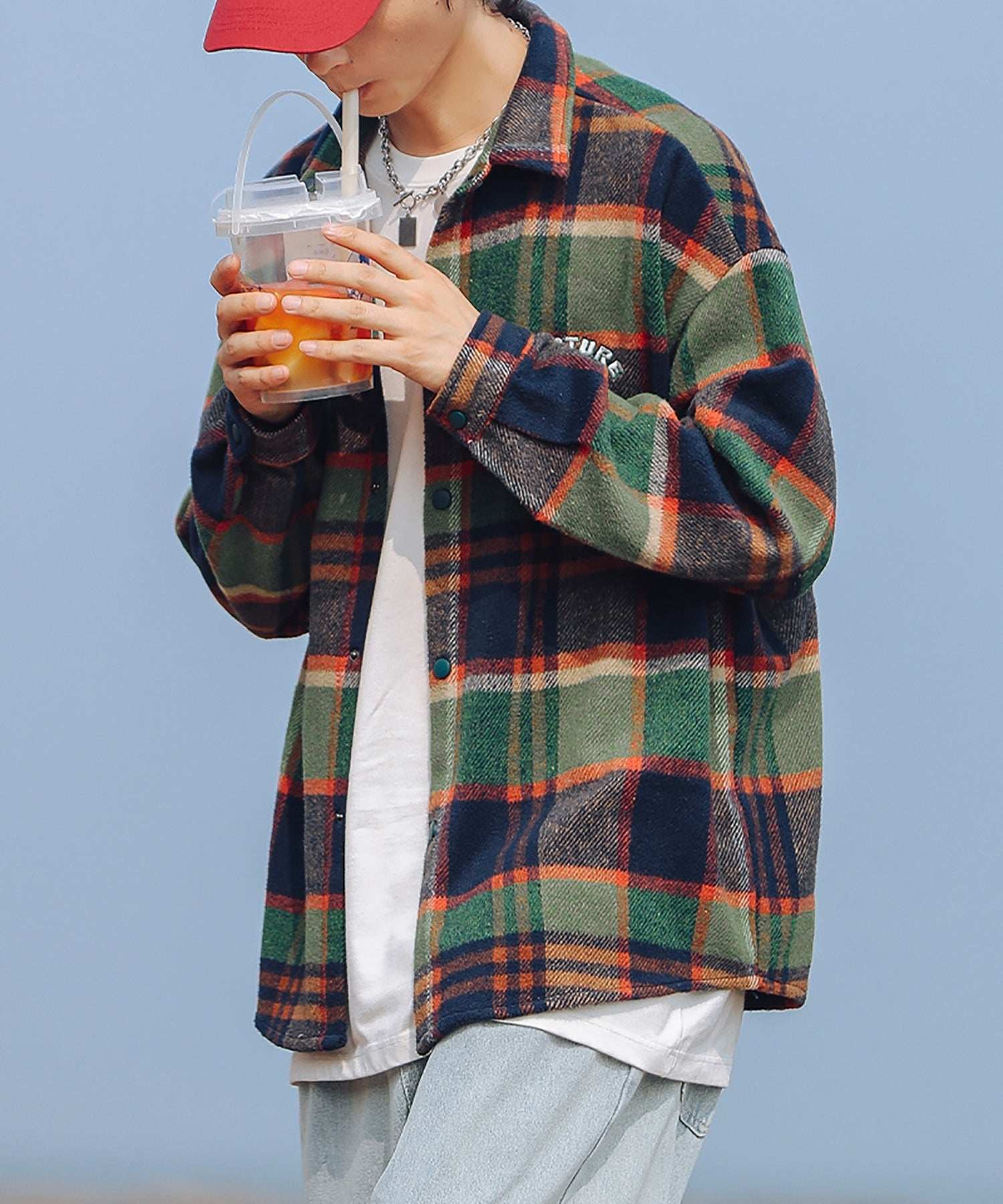 Hook HOOK 【HOOK】 American casual color check pattern back embroidery big shirt