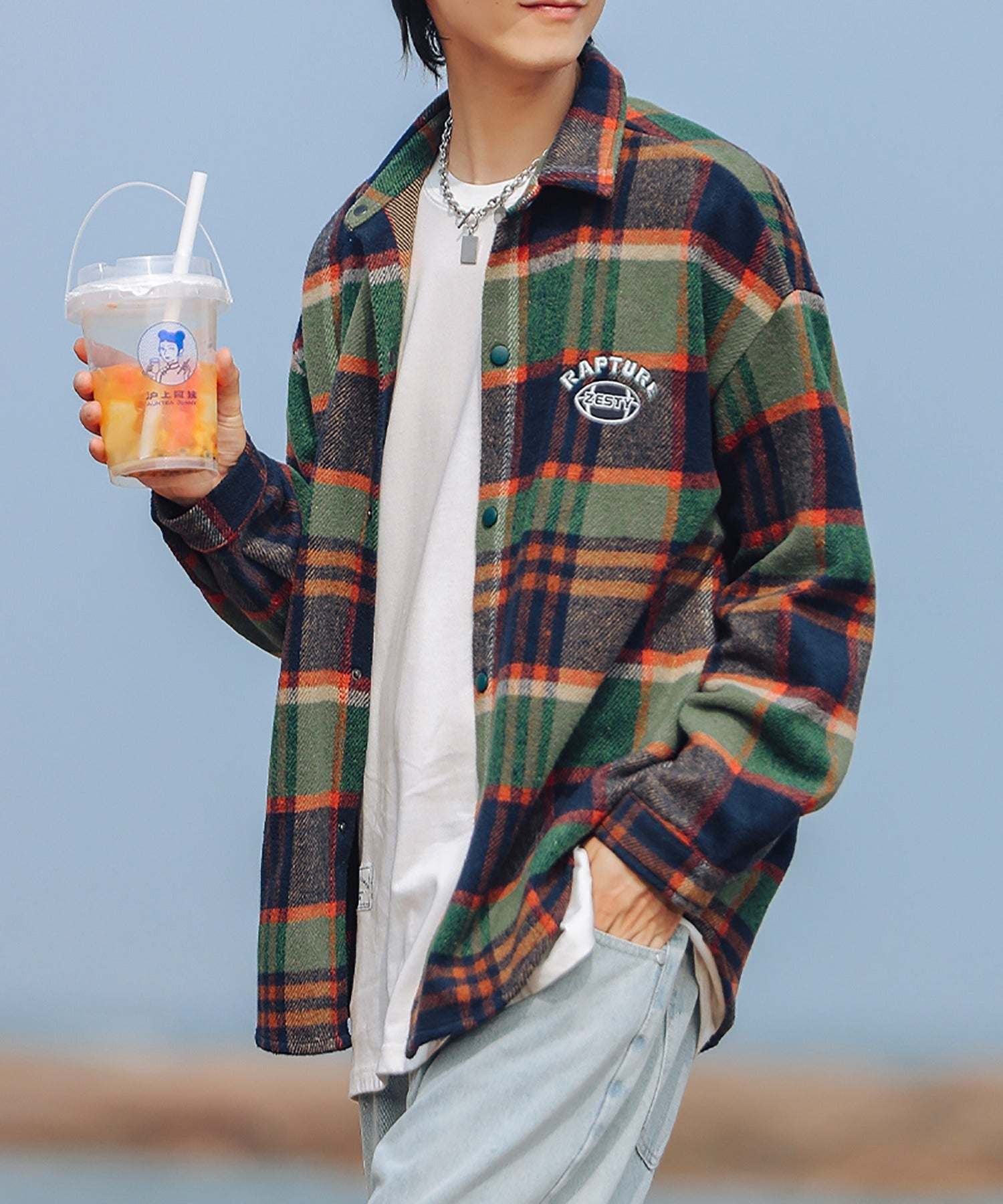Hook HOOK 【HOOK】 American casual color check pattern back embroidery big shirt