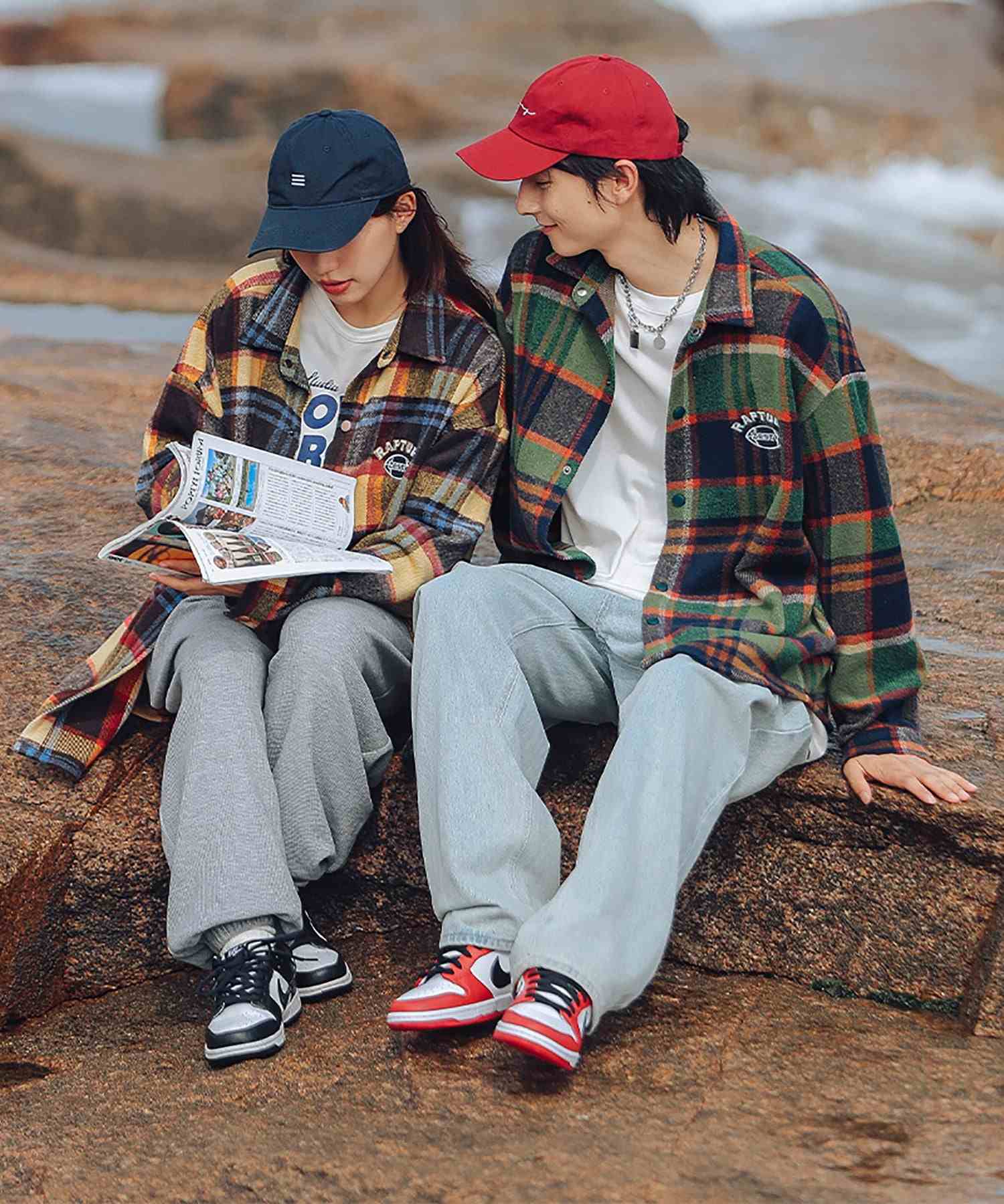 Hook HOOK 【HOOK】 American casual color check pattern back embroidery big shirt