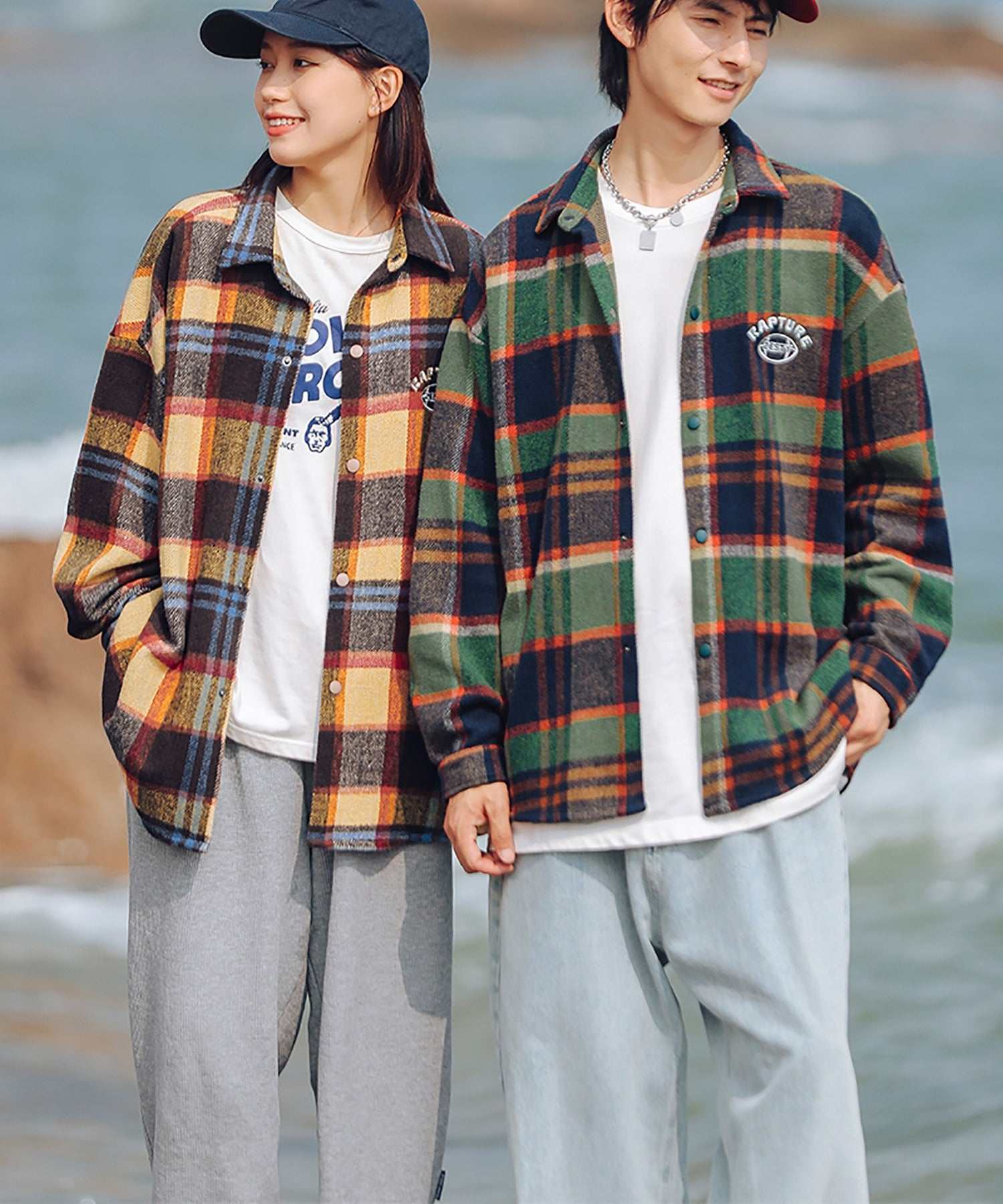 Hook HOOK 【HOOK】 American casual color check pattern back embroidery big shirt