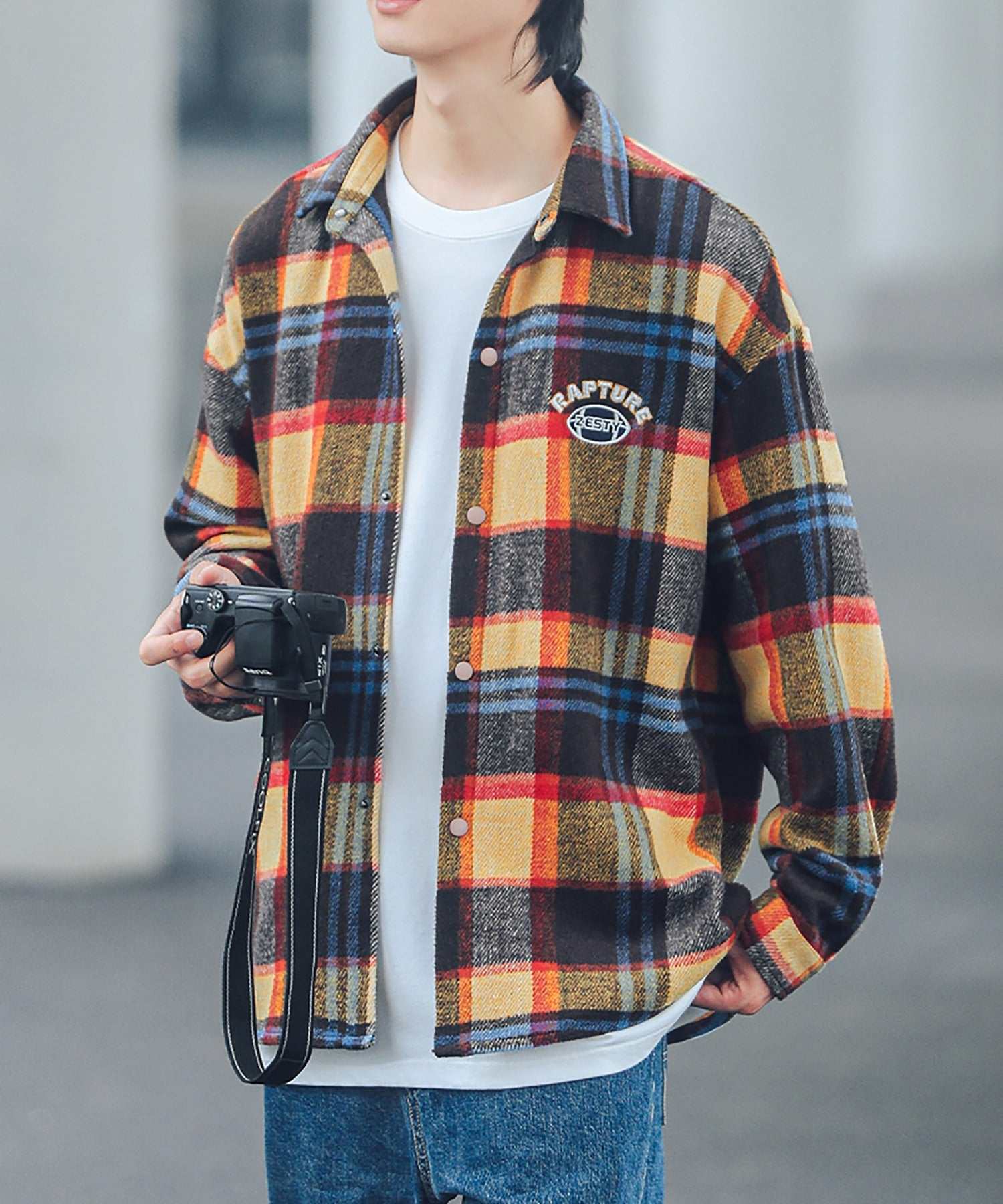 Hook HOOK 【HOOK】 American casual color check pattern back embroidery big shirt
