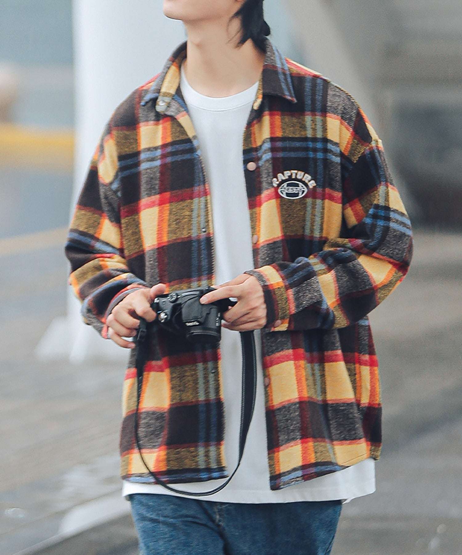 Hook HOOK 【HOOK】 American casual color check pattern back embroidery big shirt