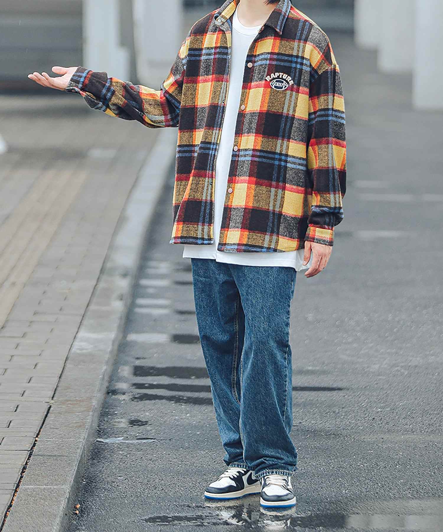 Hook HOOK 【HOOK】 American casual color check pattern back embroidery big shirt