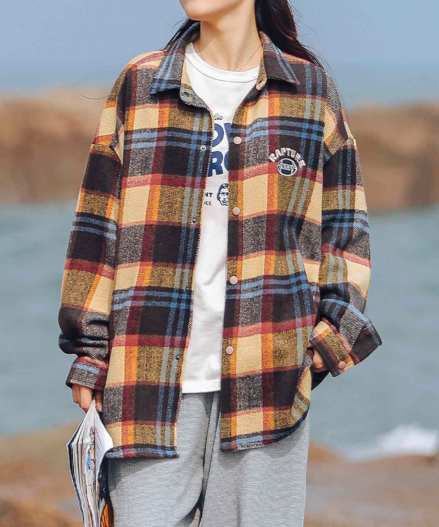 Hook HOOK 【HOOK】 American casual color check pattern back embroidery big shirt