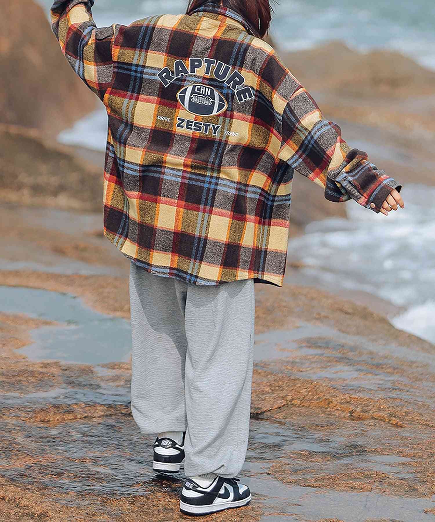 Hook HOOK 【HOOK】 American casual color check pattern back embroidery big shirt