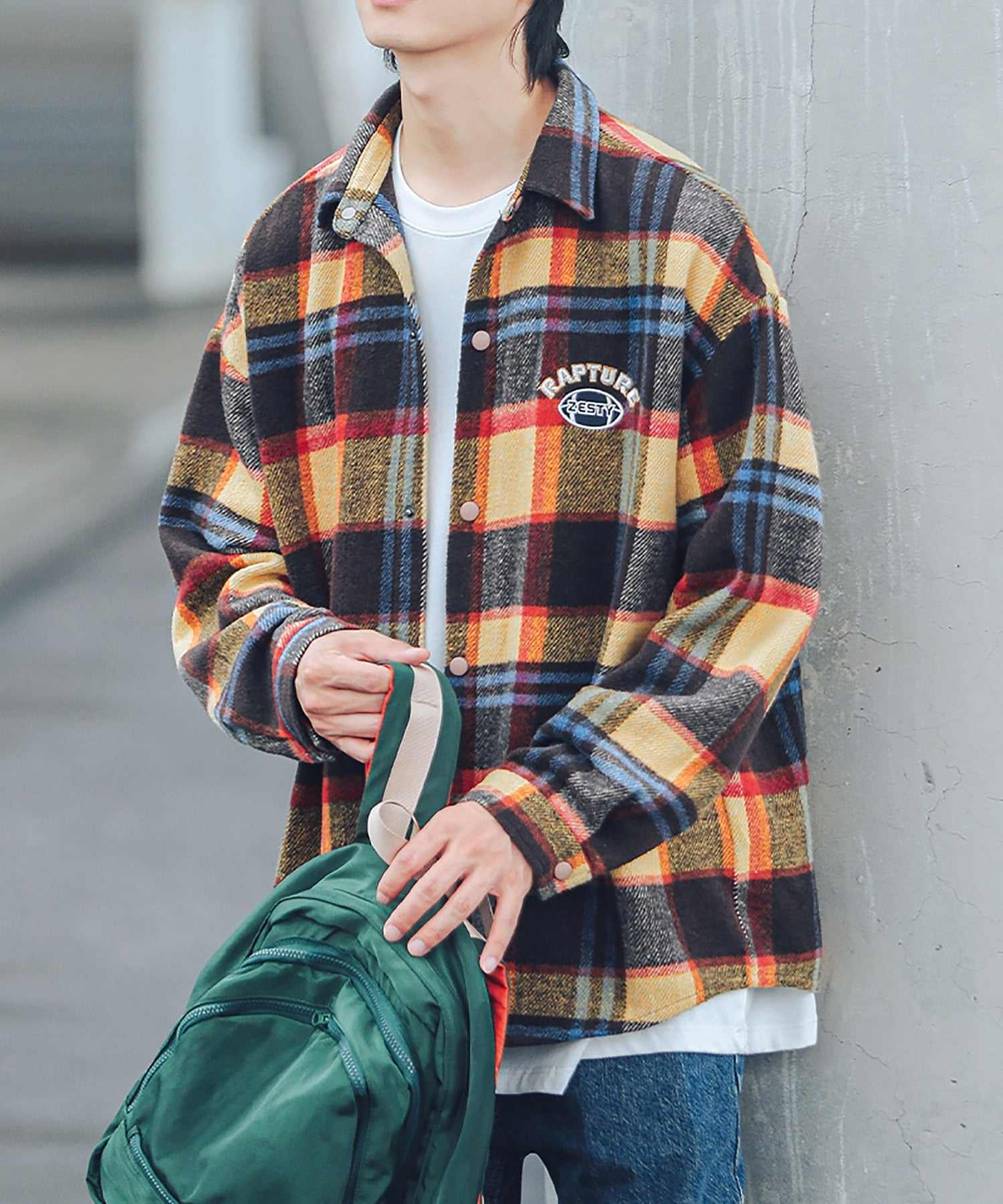 Hook HOOK 【HOOK】 American casual color check pattern back embroidery big shirt
