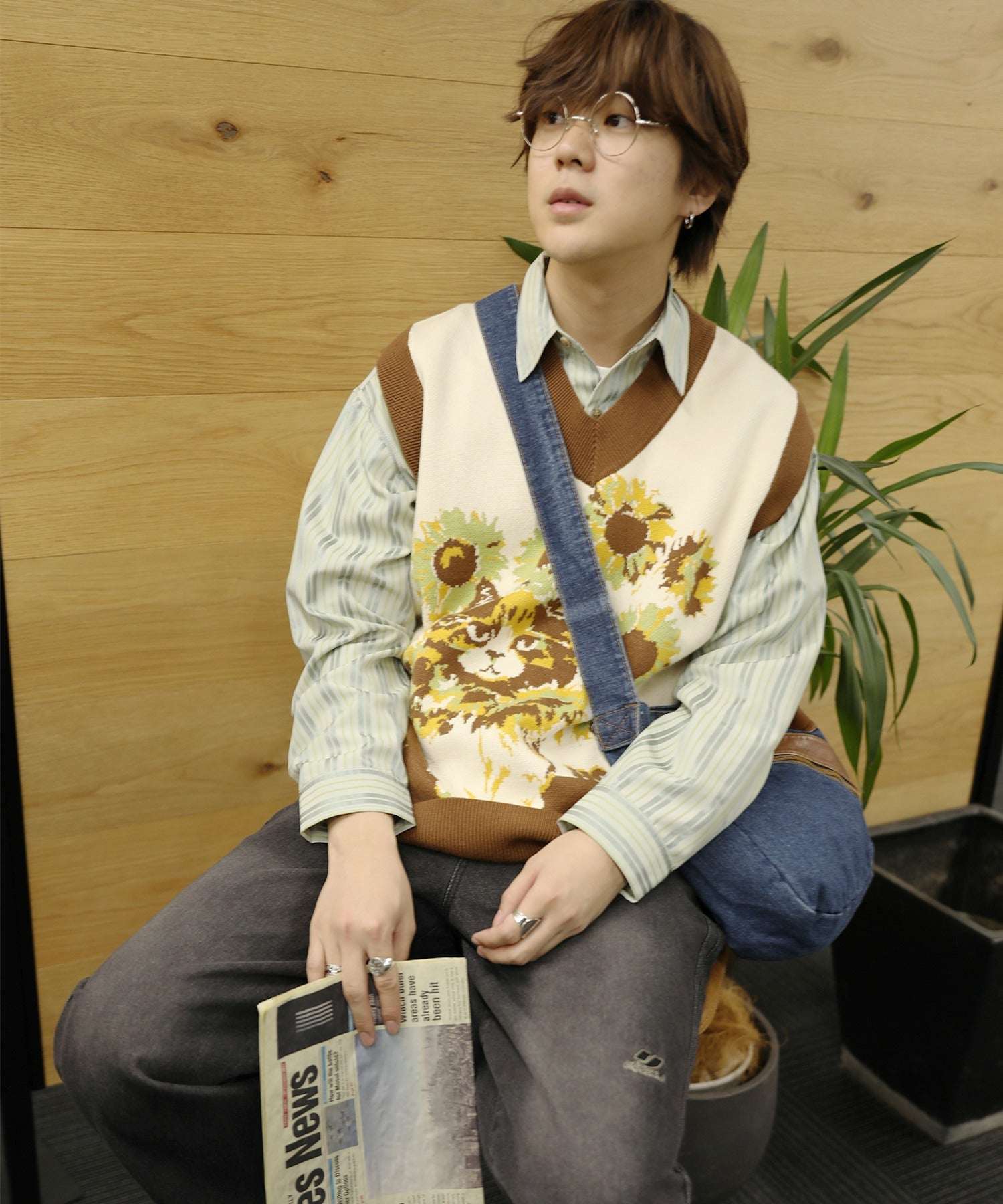 Hook HOOK HOOK -original- Cute cat and sunflower knit vest