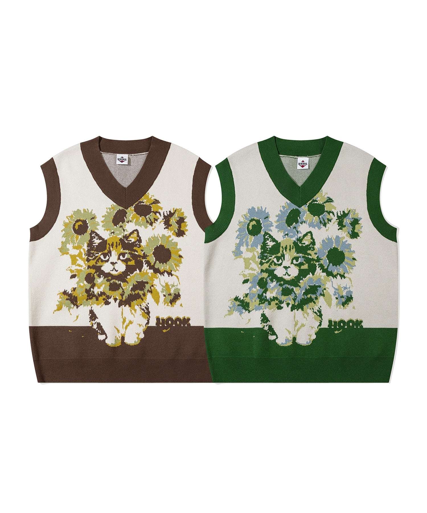 Hook HOOK HOOK -original- Cute cat and sunflower knit vest