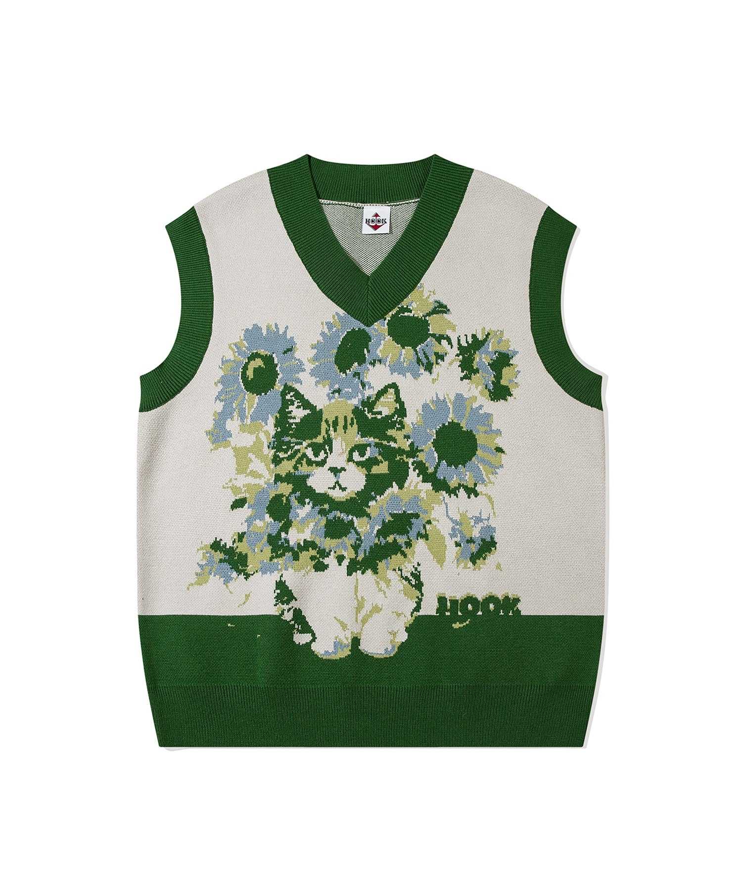 Hook HOOK HOOK -original- Cute cat and sunflower knit vest