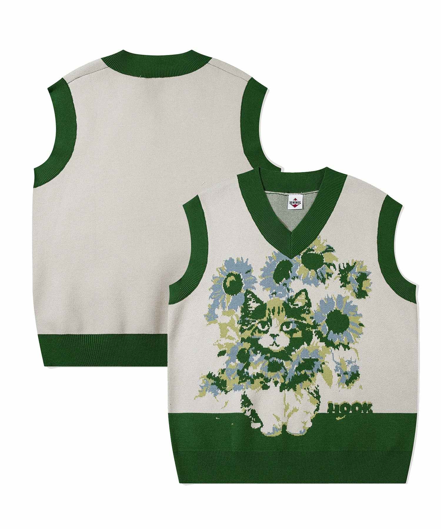 Hook HOOK HOOK -original- Cute cat and sunflower knit vest