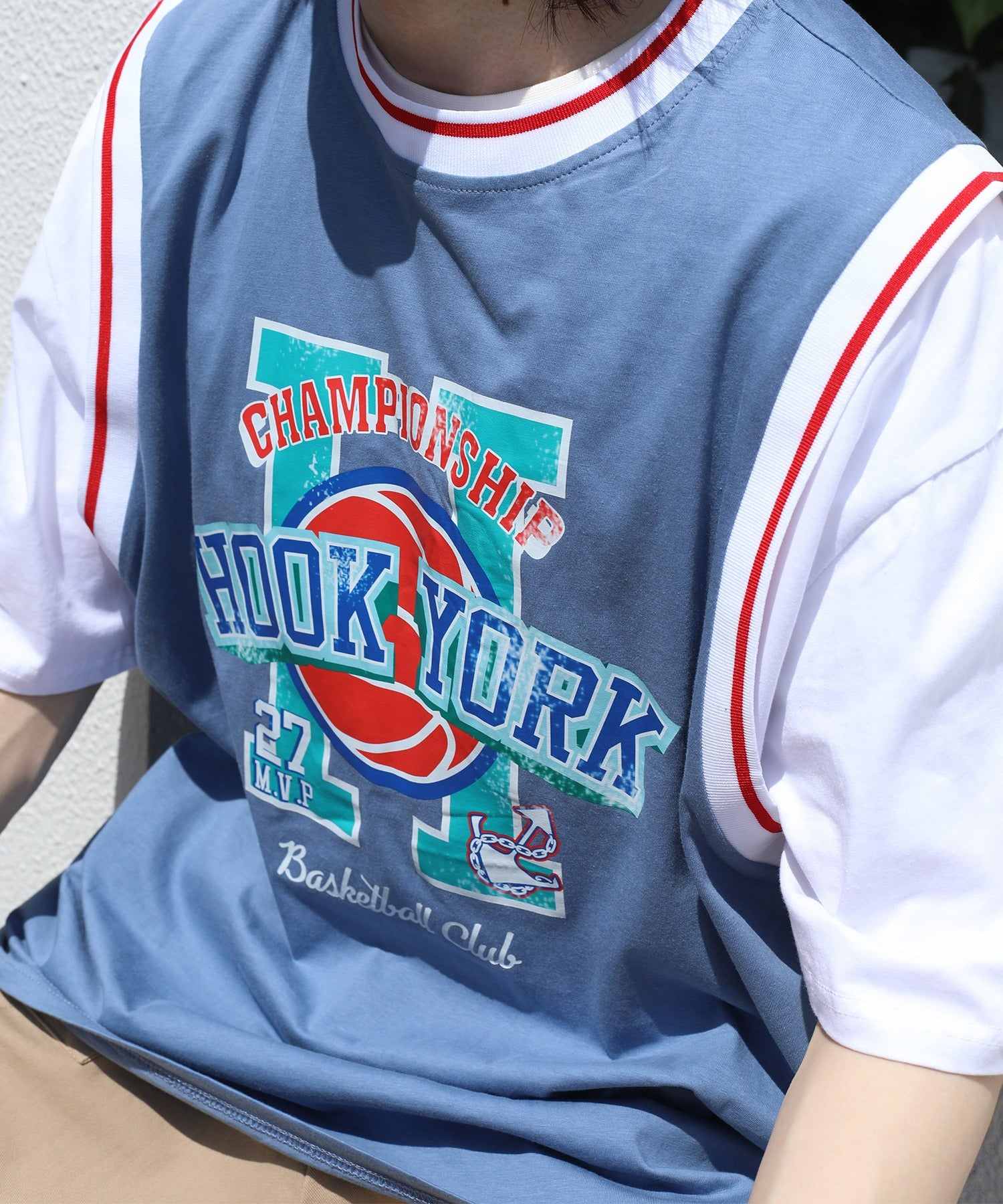 Hook HOOK HOOK -original- American casual basketball uniform style docking short sleeve TEE