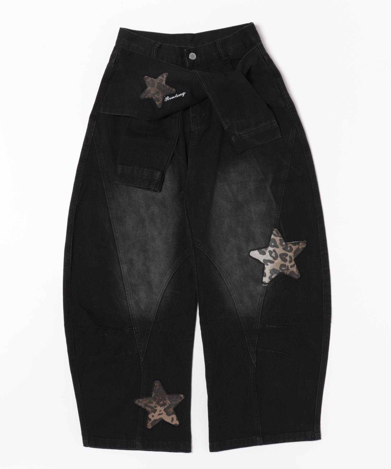 フック HOOK HOOK/スターワッペン コクーン デニムパンツ （ブラック） ブラック