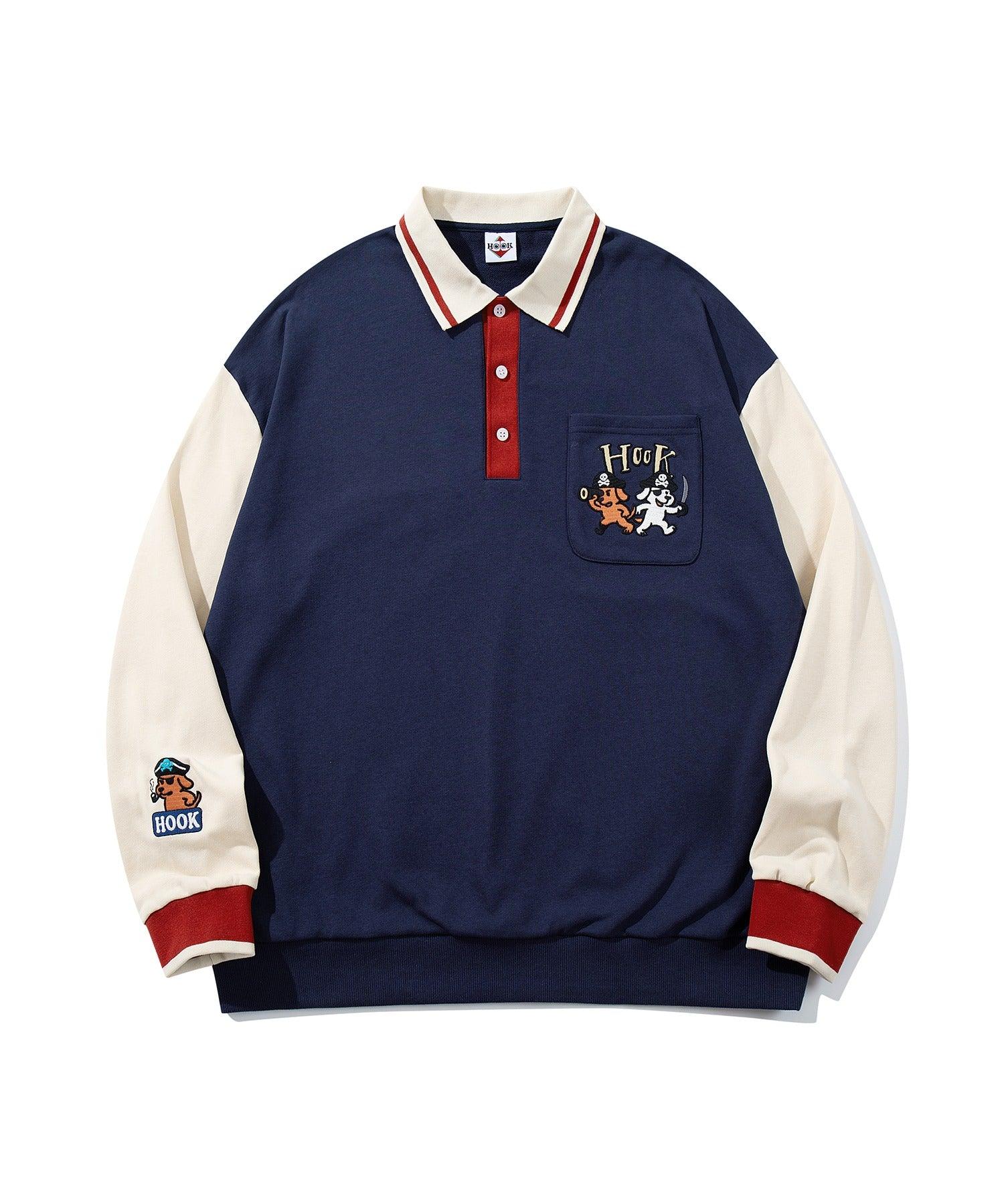 フック HOOK HOOK -original- 海賊わんちゃん刺繍ポロ襟スウェット （ブルー） ブルー