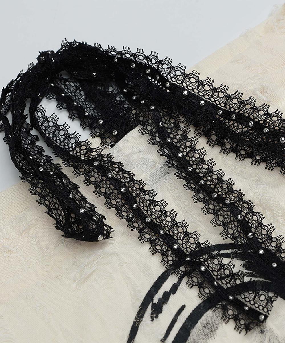 フック HOOK 【HOOK】for girls リボンプリントオープンショルダーダメージトップス （ベージュ） ベージュ