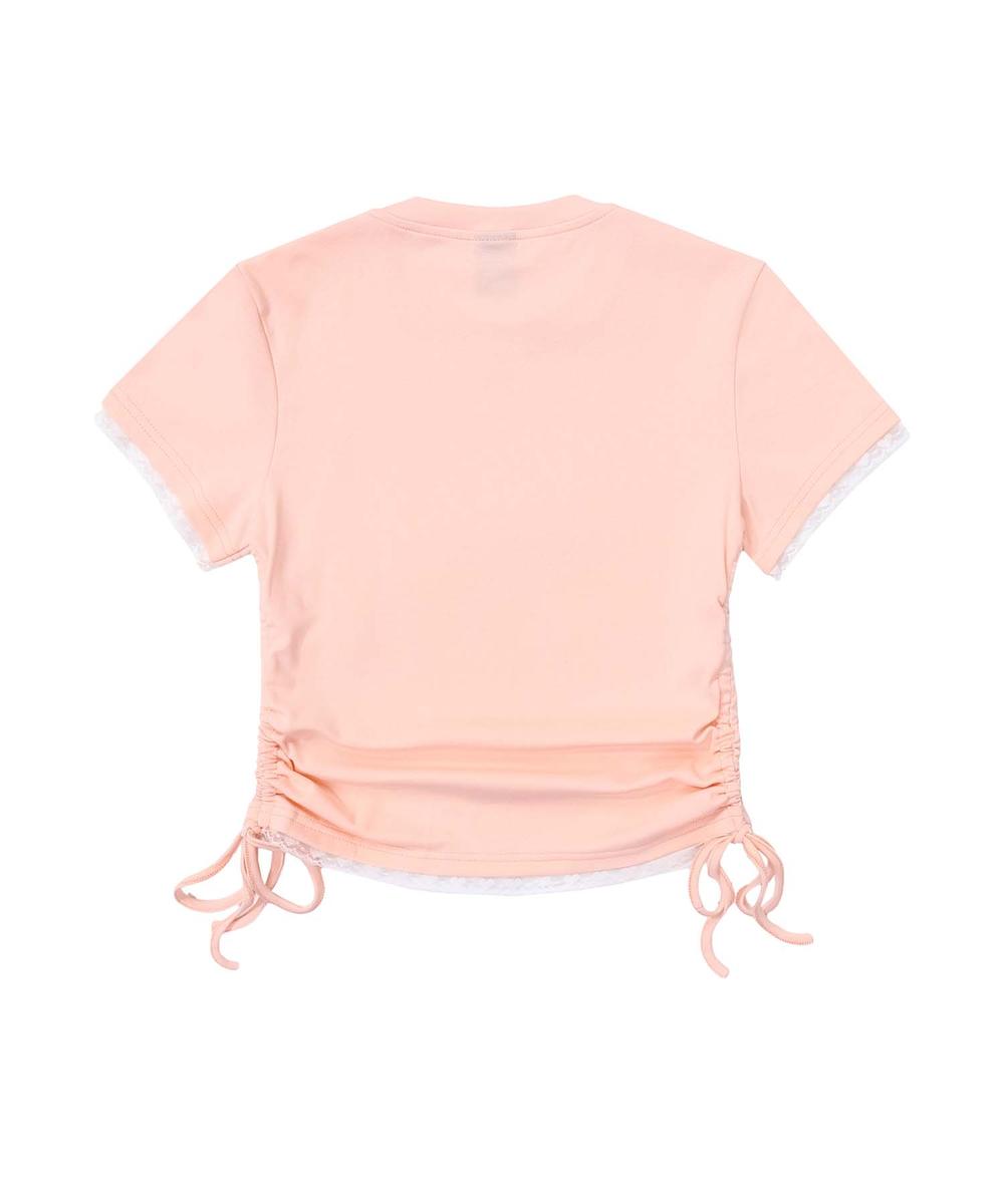 フック HOOK 【HOOK】for girls 裾シャーリングリボンプリント半袖TEE （ピンク） ピンク