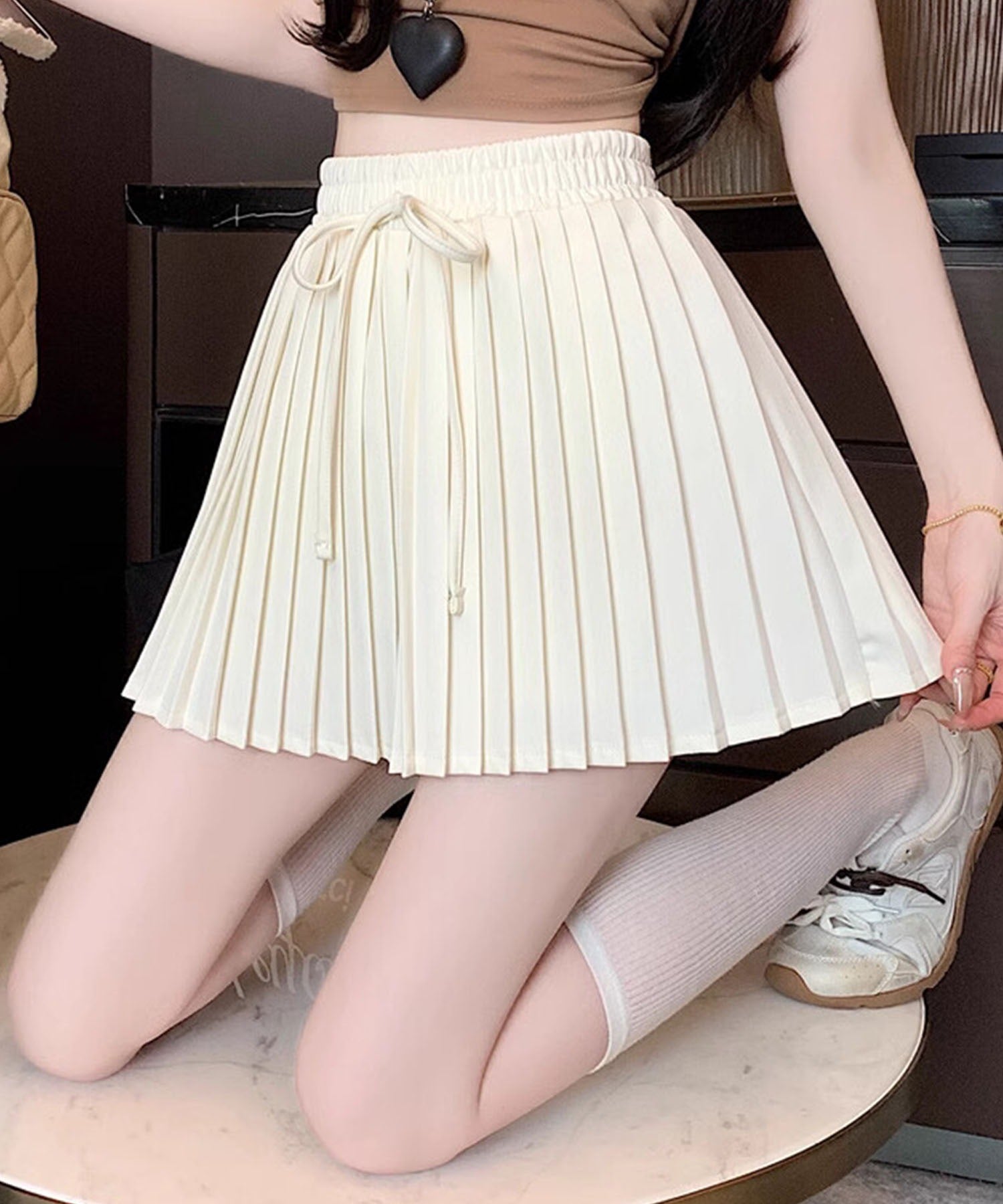 フック HOOK 【HOOK】for girls ウエストリボンプリーツスカート （ベージュ） ベージュ