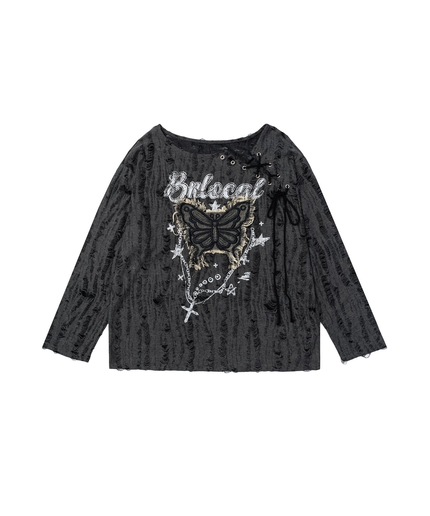 フック HOOK HOOK/バタフライレースルーズロンT （ダークグレー） ダークグレー