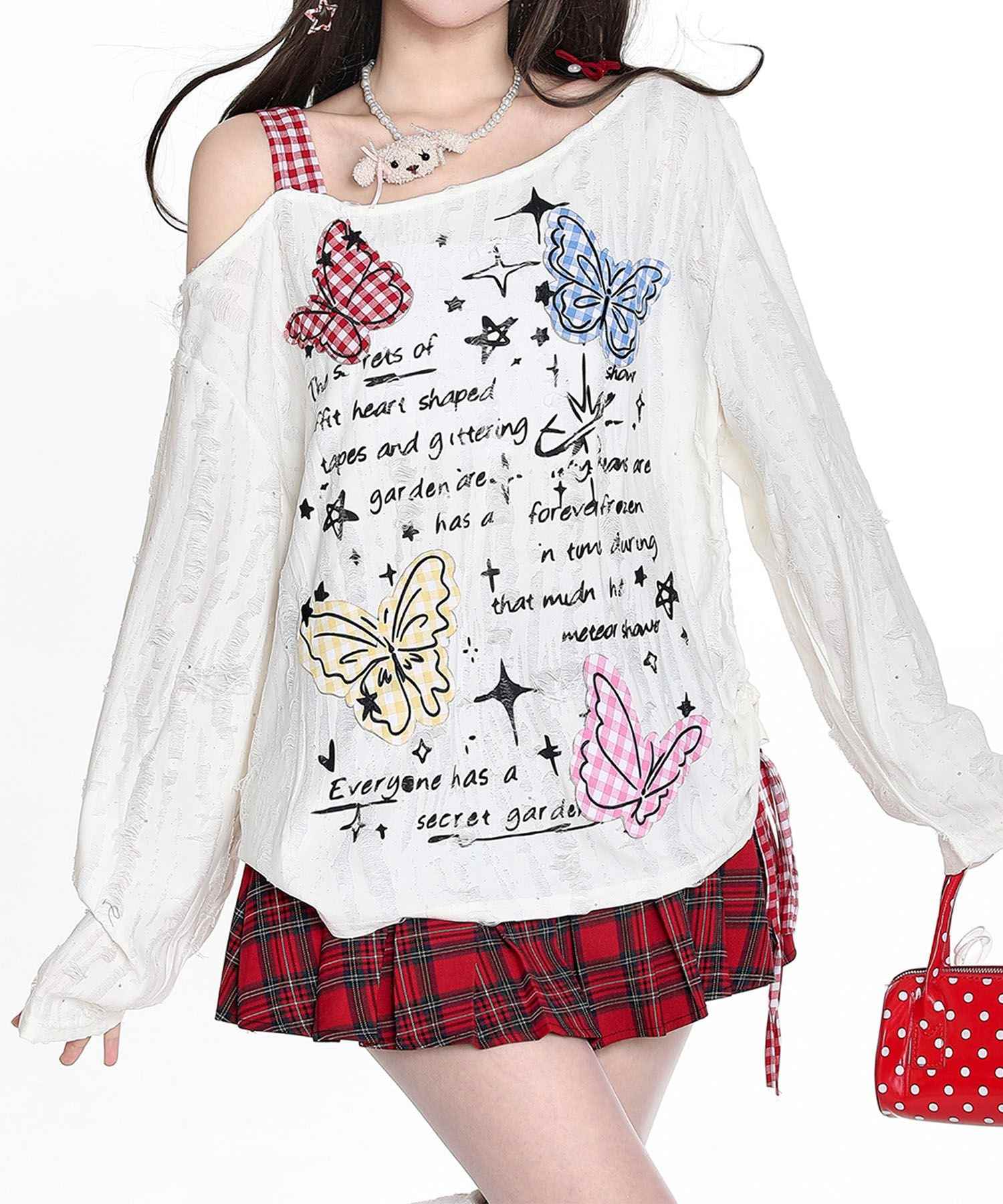 フック HOOK HOOK for girls Y2K バタフライ × レースアップ ロングスリーブ トップス （ライトベージュ） ライトベージュ