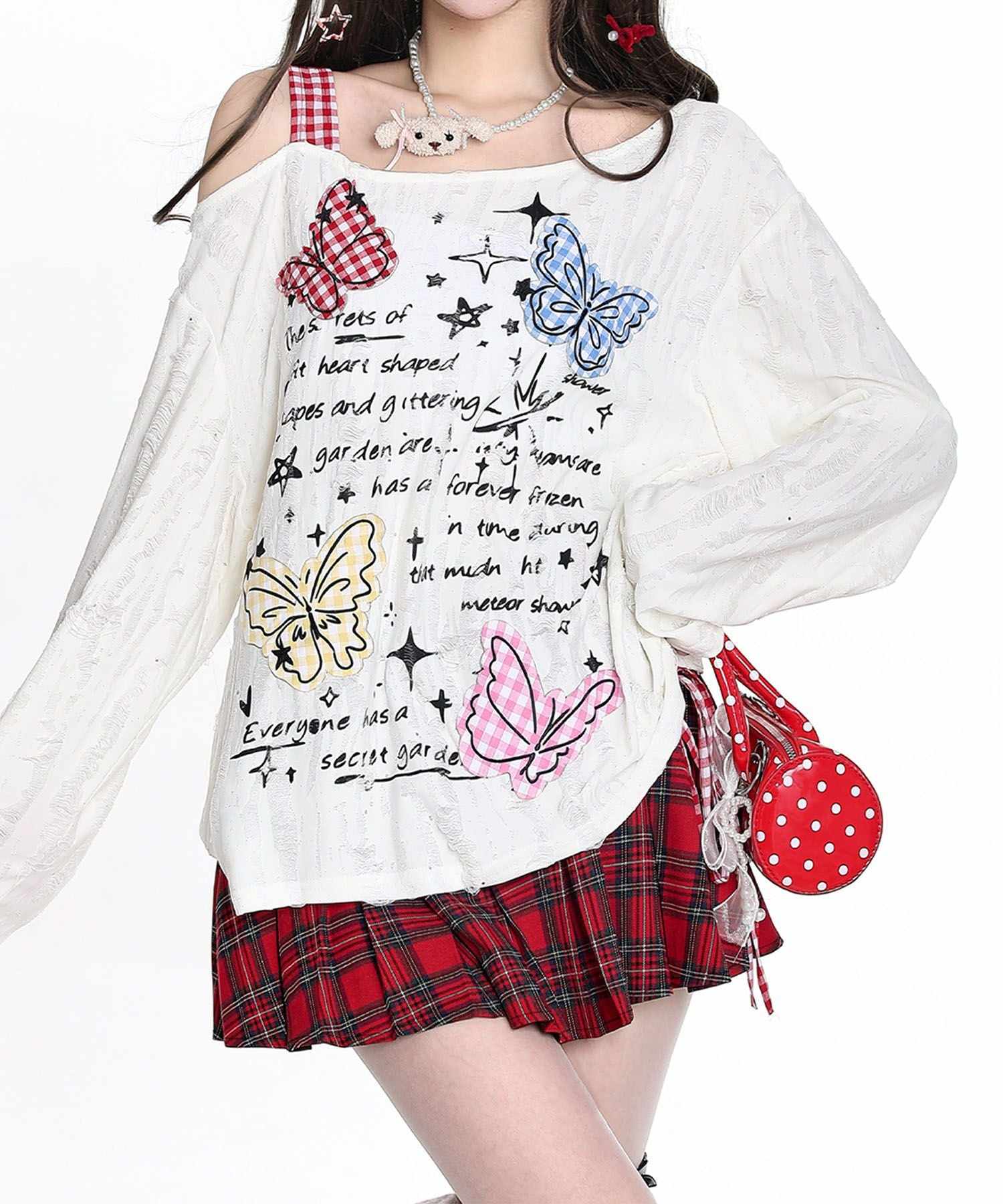 フック HOOK HOOK for girls Y2K バタフライ × レースアップ ロングスリーブ トップス （ライトベージュ） ライトベージュ