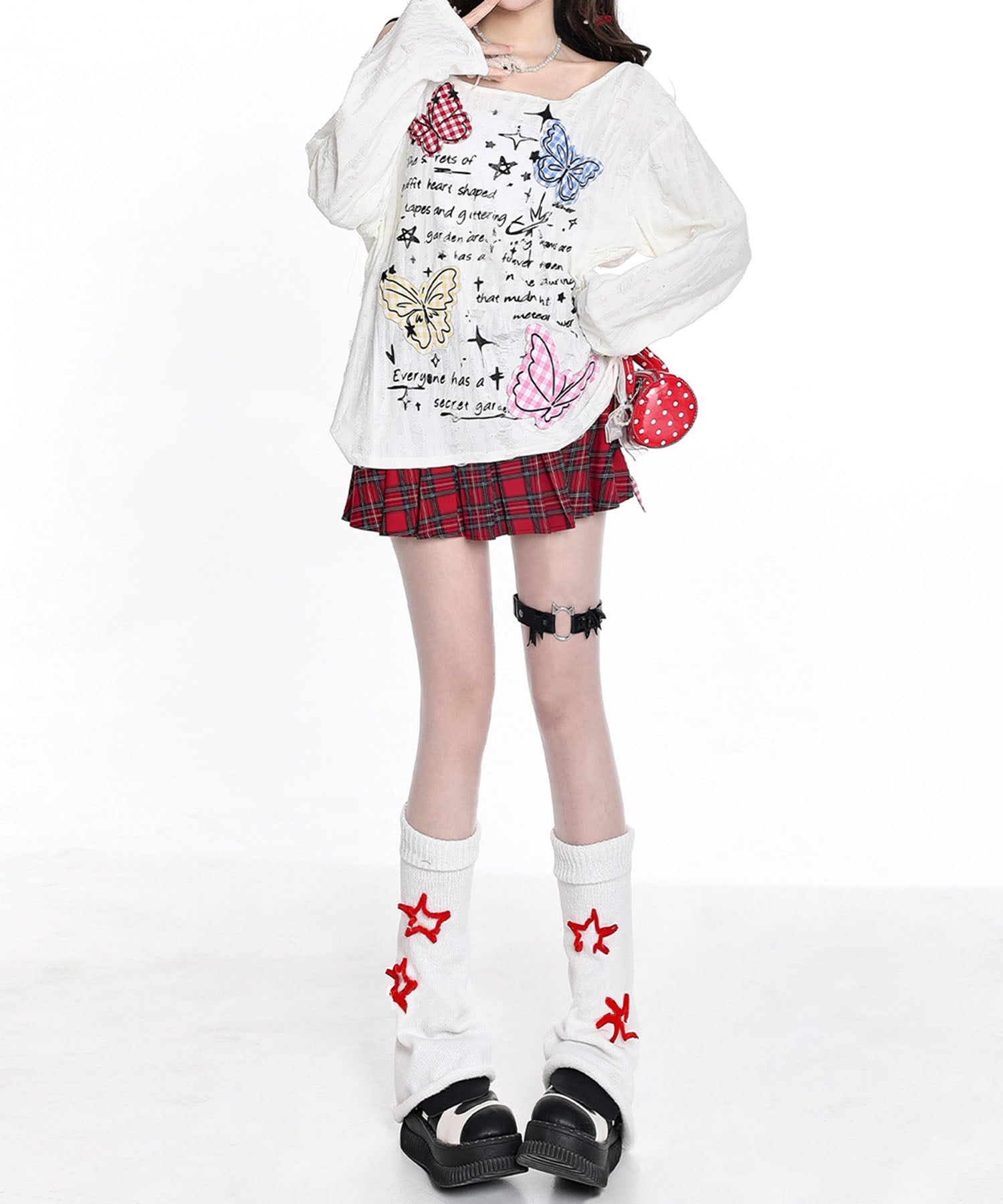 フック HOOK HOOK for girls Y2K バタフライ × レースアップ ロングスリーブ トップス （ライトベージュ） ライトベージュ