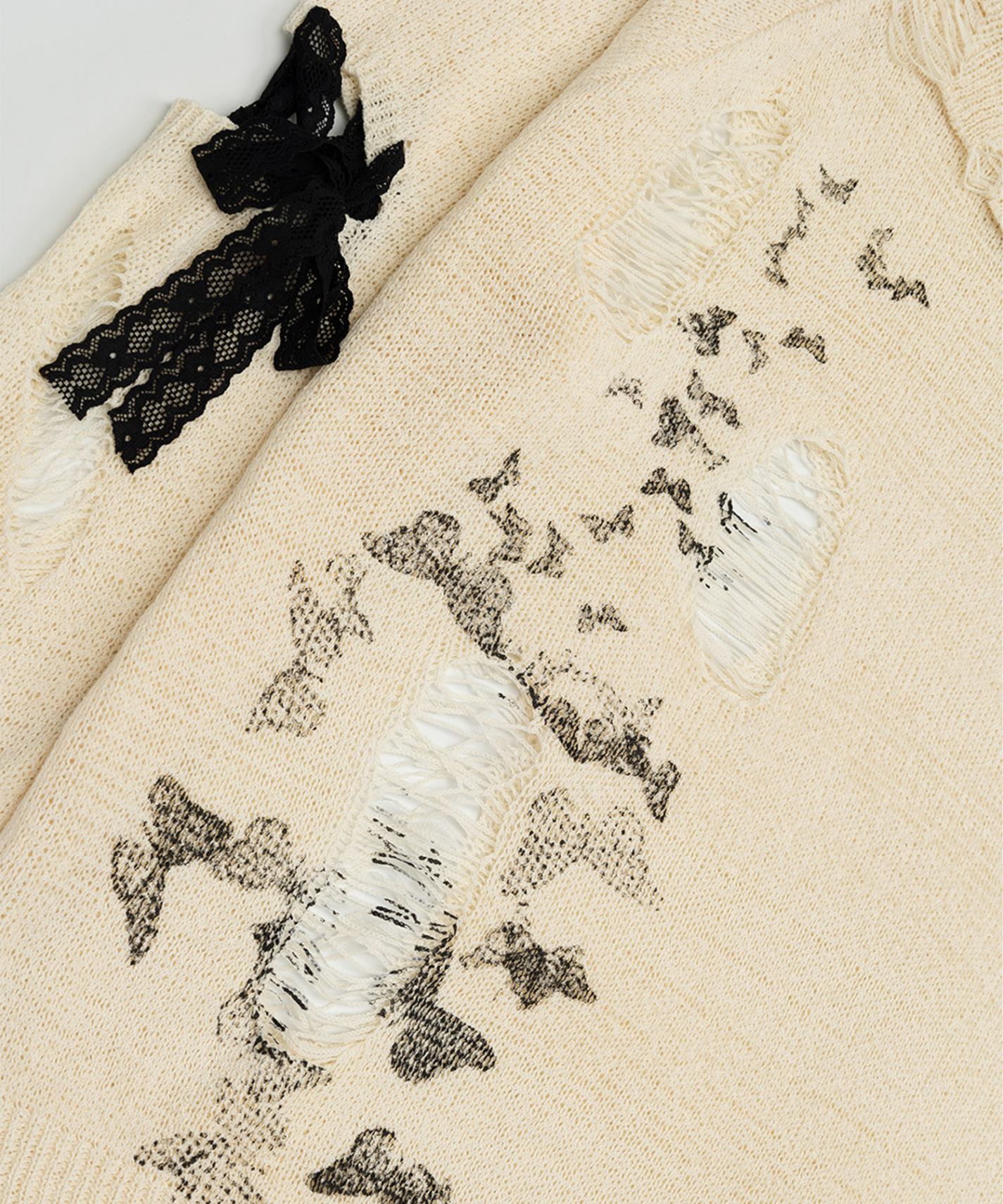 フック HOOK 【HOOK】for girls ダメージデザインスプラッシュプリントニットトップス （ベージュ） ベージュ