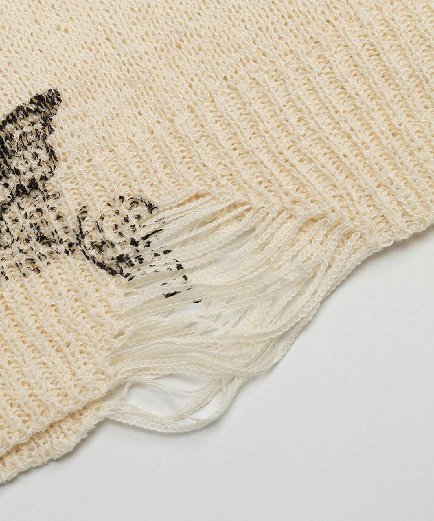 フック HOOK 【HOOK】for girls ダメージデザインスプラッシュプリントニットトップス （ベージュ） ベージュ