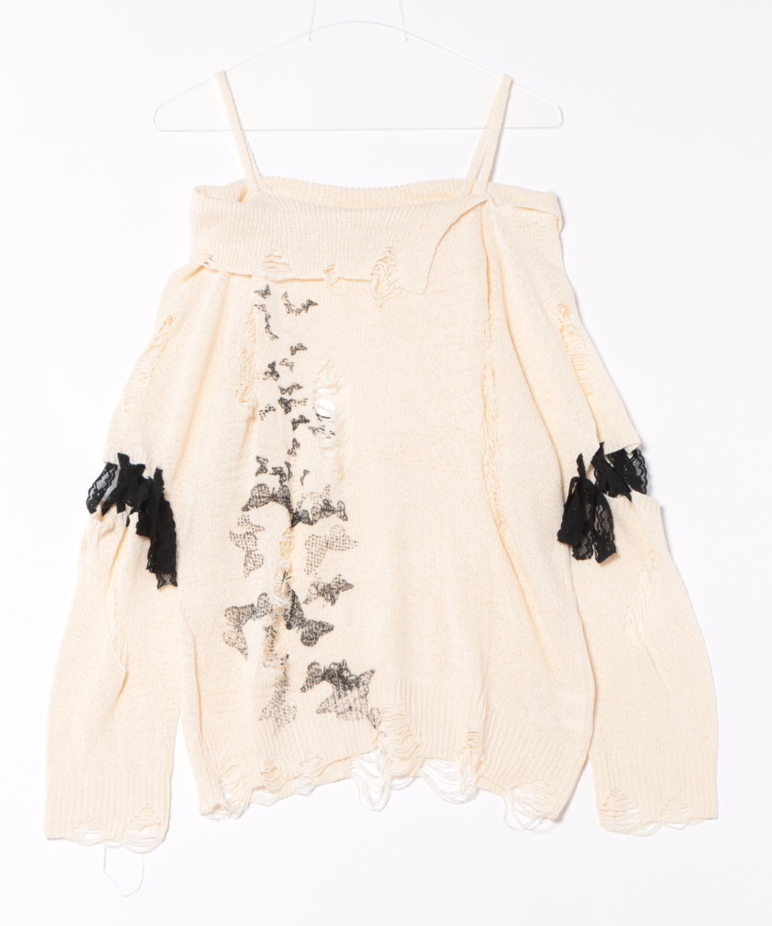 フック HOOK 【HOOK】for girls ダメージデザインスプラッシュプリントニットトップス （ベージュ） ベージュ